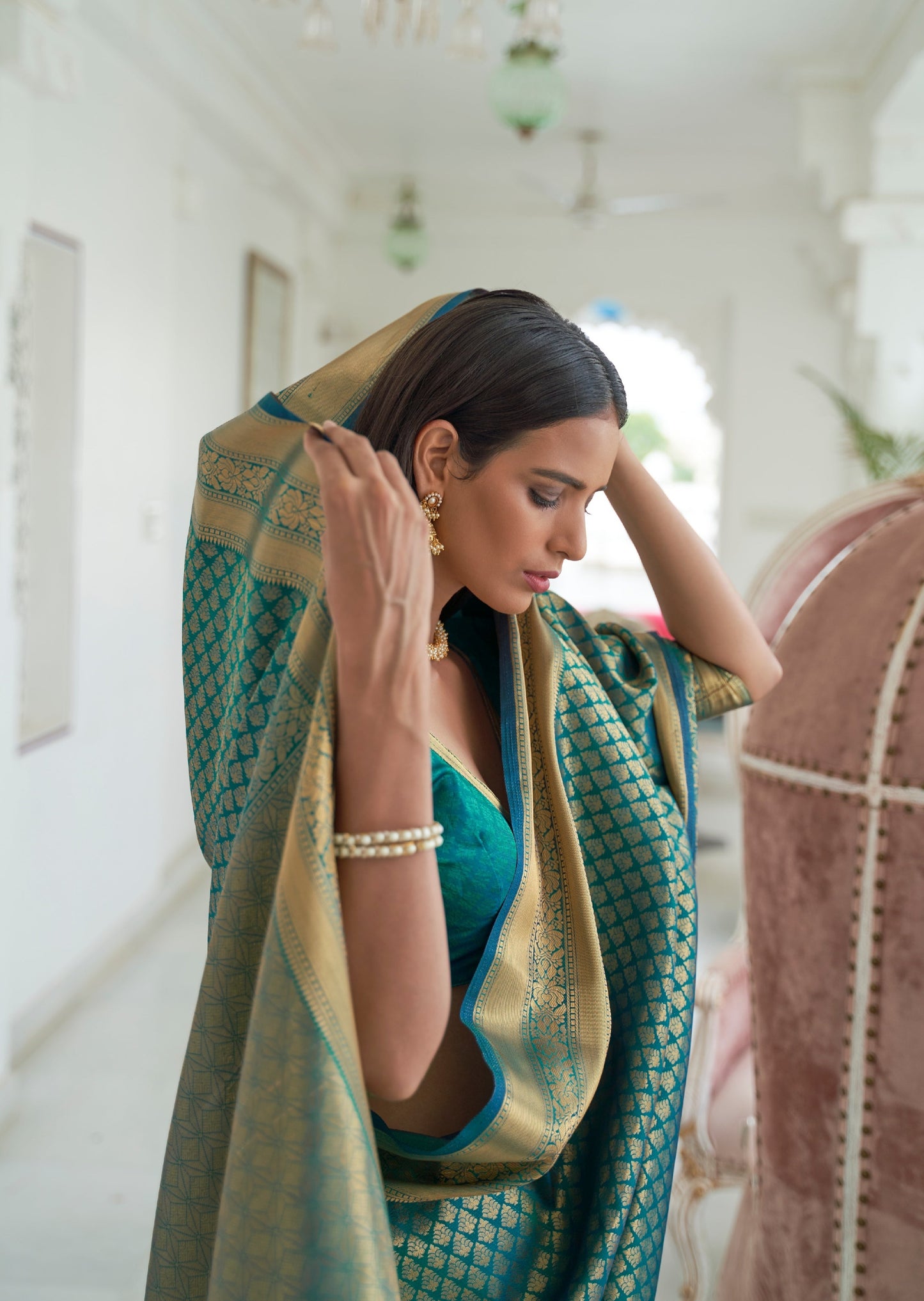 Kanjivaram Silk Blue Handloom Zari Saree