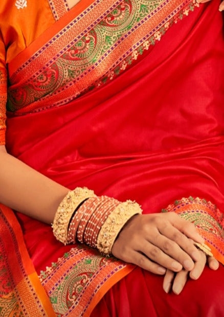 Pure Paithani Silk Red Saree