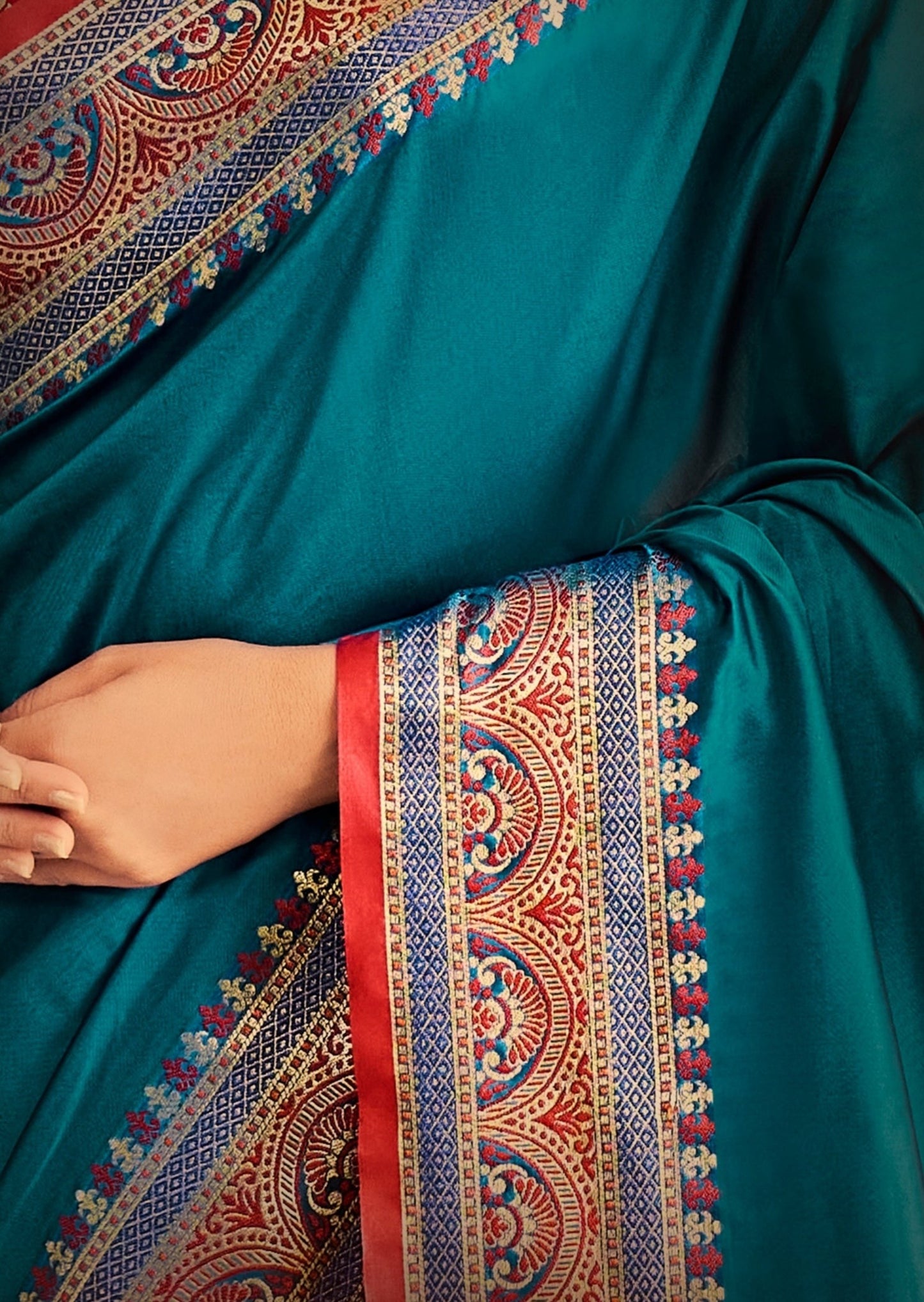 Pure Paithani Silk Teal Blue Saree