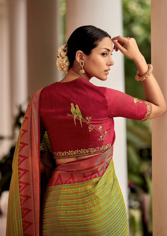 Brasso Silk Parrot Green Saree
