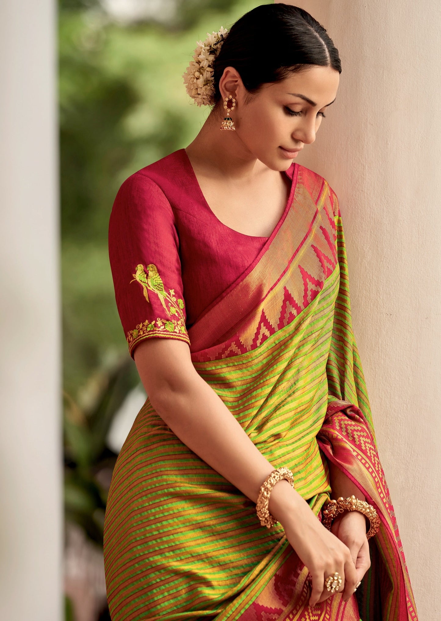 Brasso Silk Parrot Green Saree