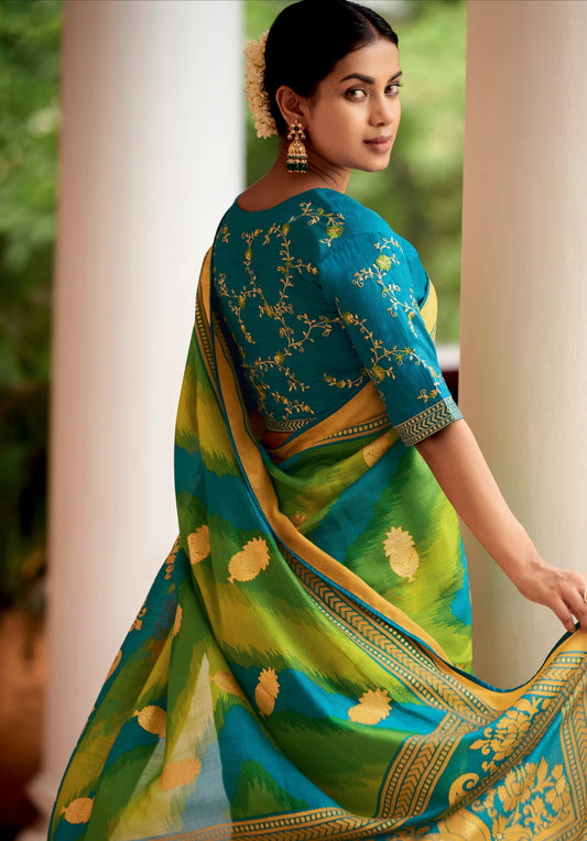 Brasso Silk Dual Tone Blue Saree