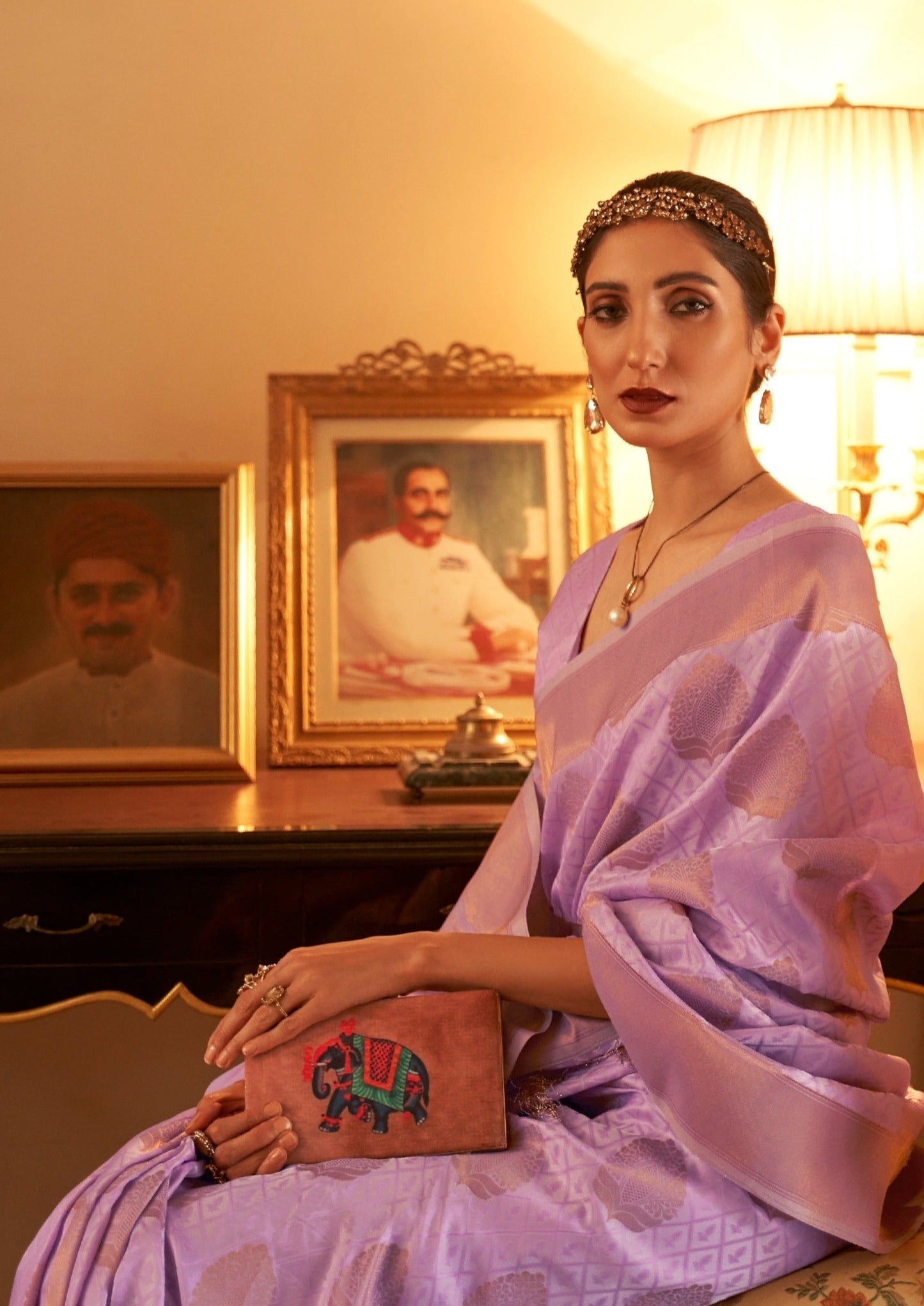 Copper Zari Handloom Silk Lavender Purple Banarasi Saree