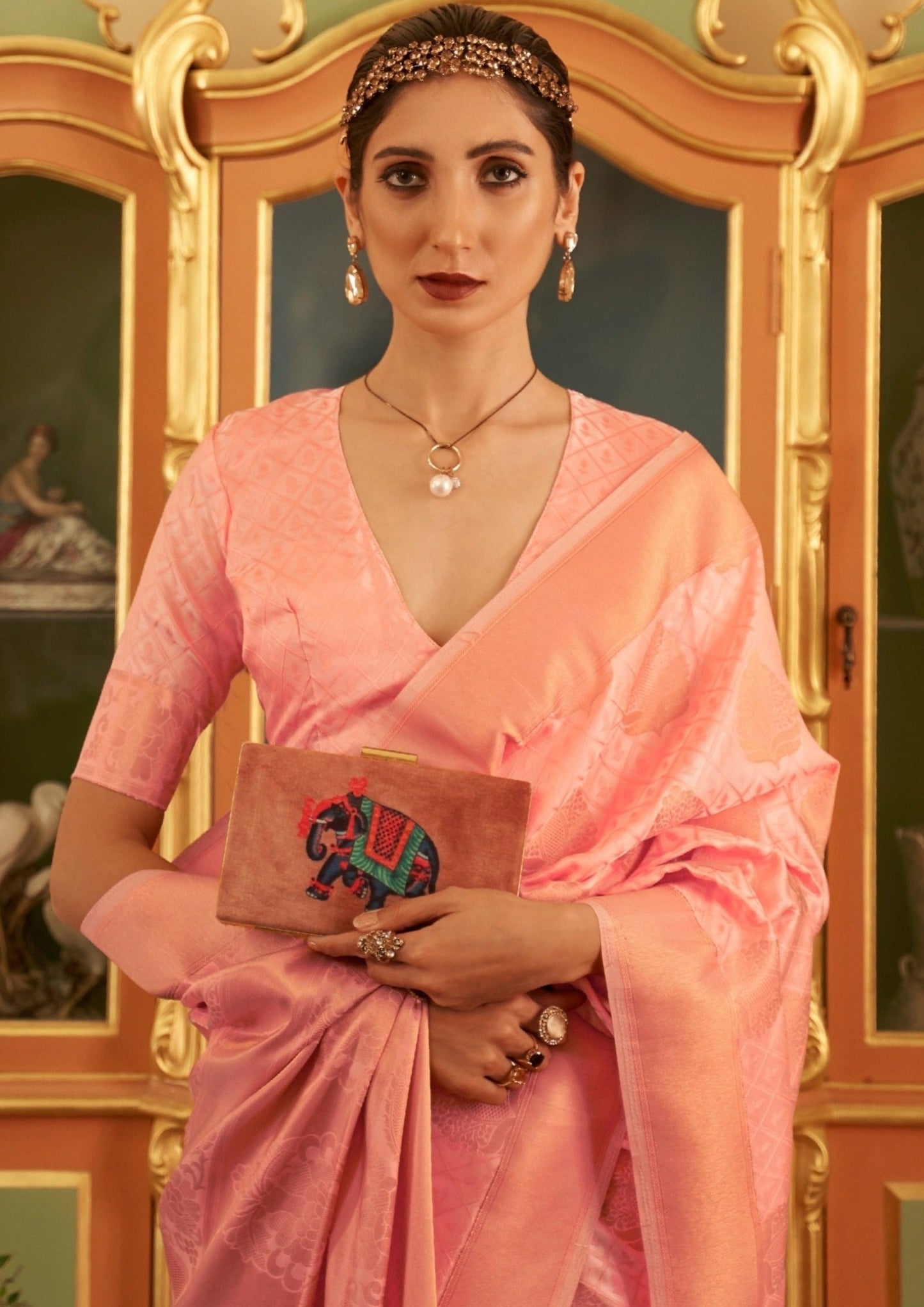 Copper Zari Handloom Silk Rose Peach Banarasi Saree