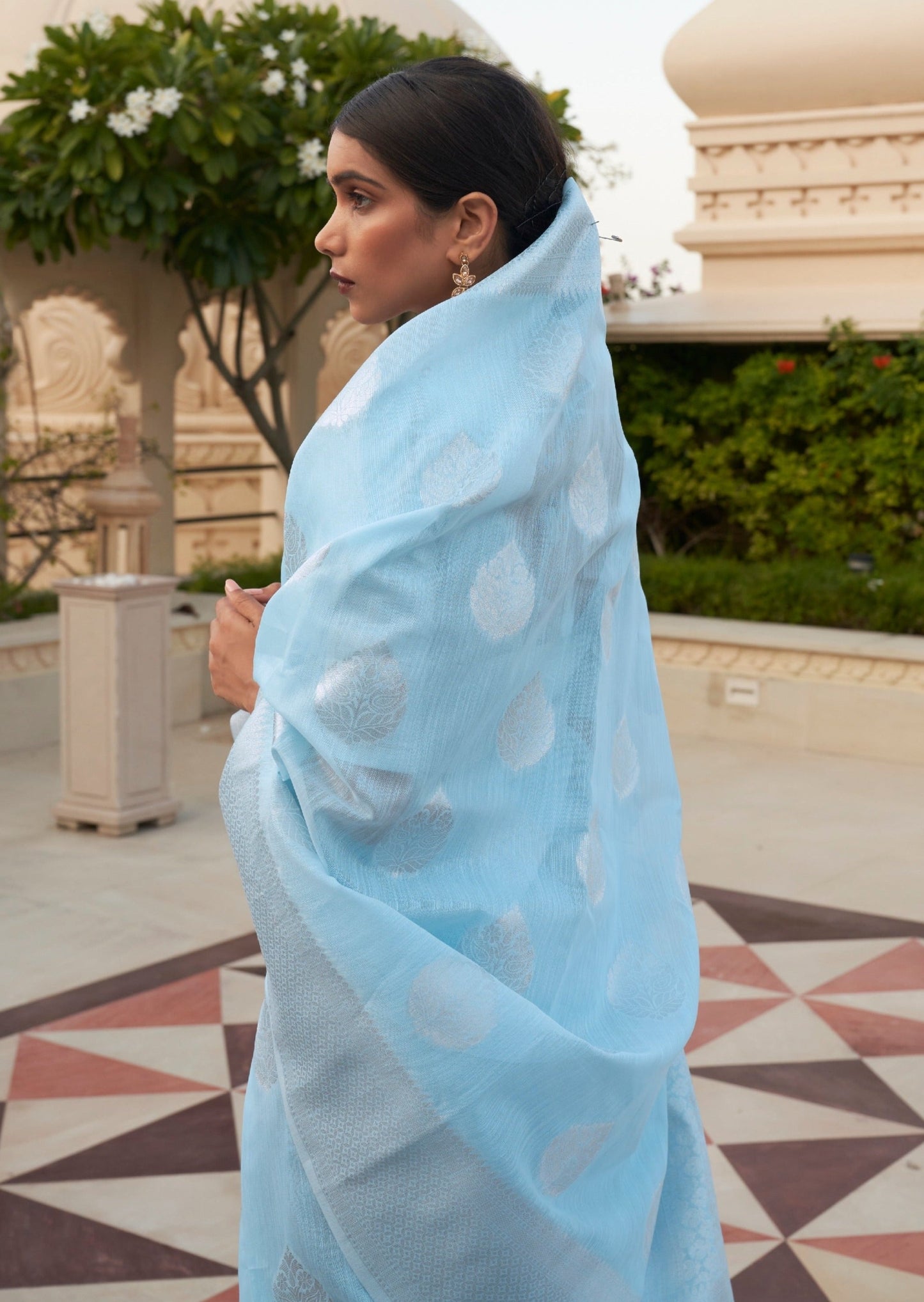 Pure linen pastel blue saree online shopping price in india.
