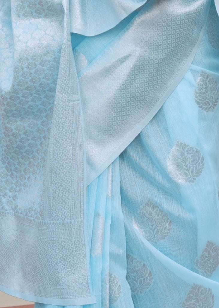 Pure Linen Pastel Blue Saree