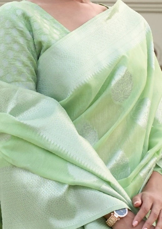 Pure Linen Mint Green Saree