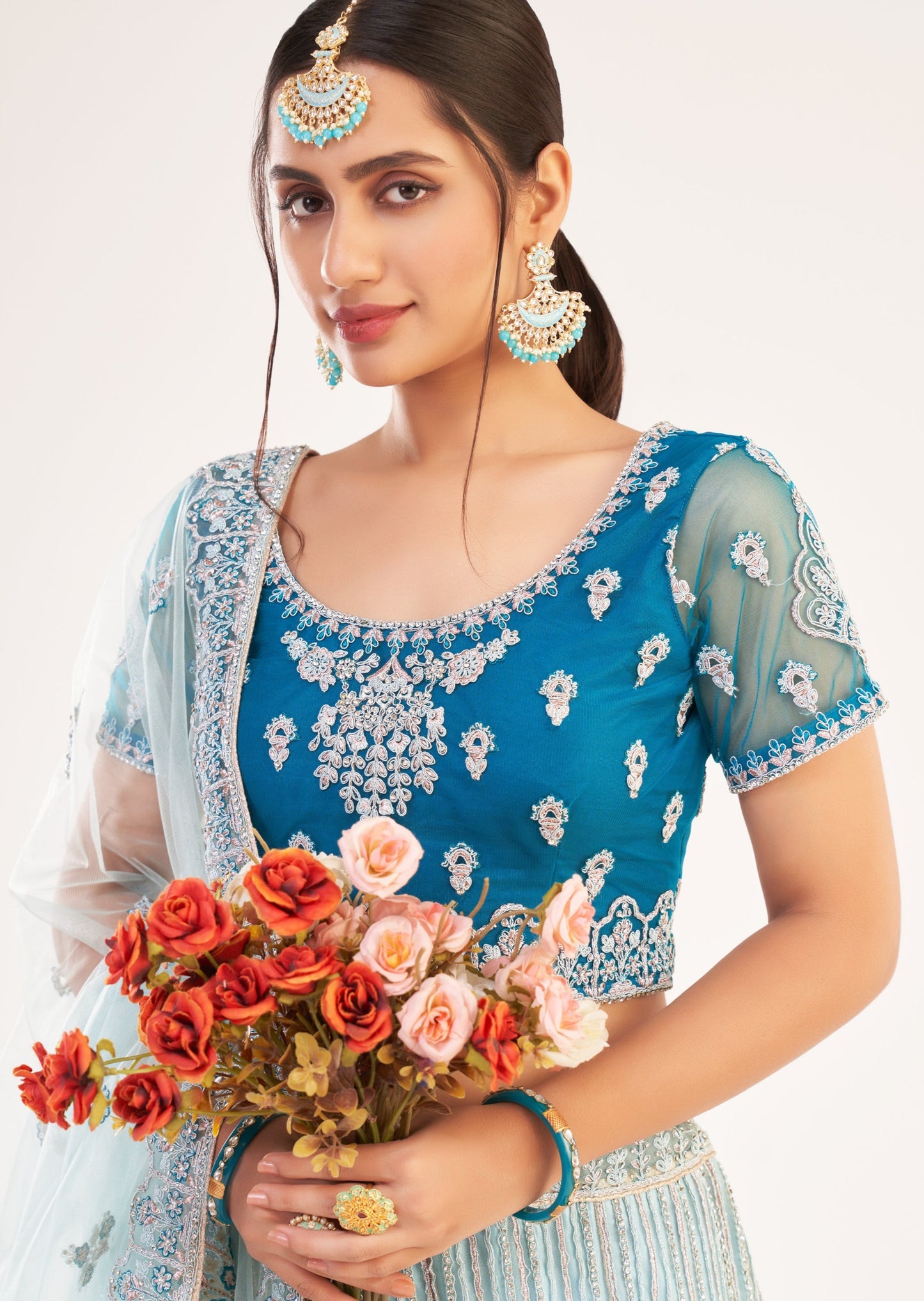 Dual Tone Bridal Lehenga (Aqua Blue)