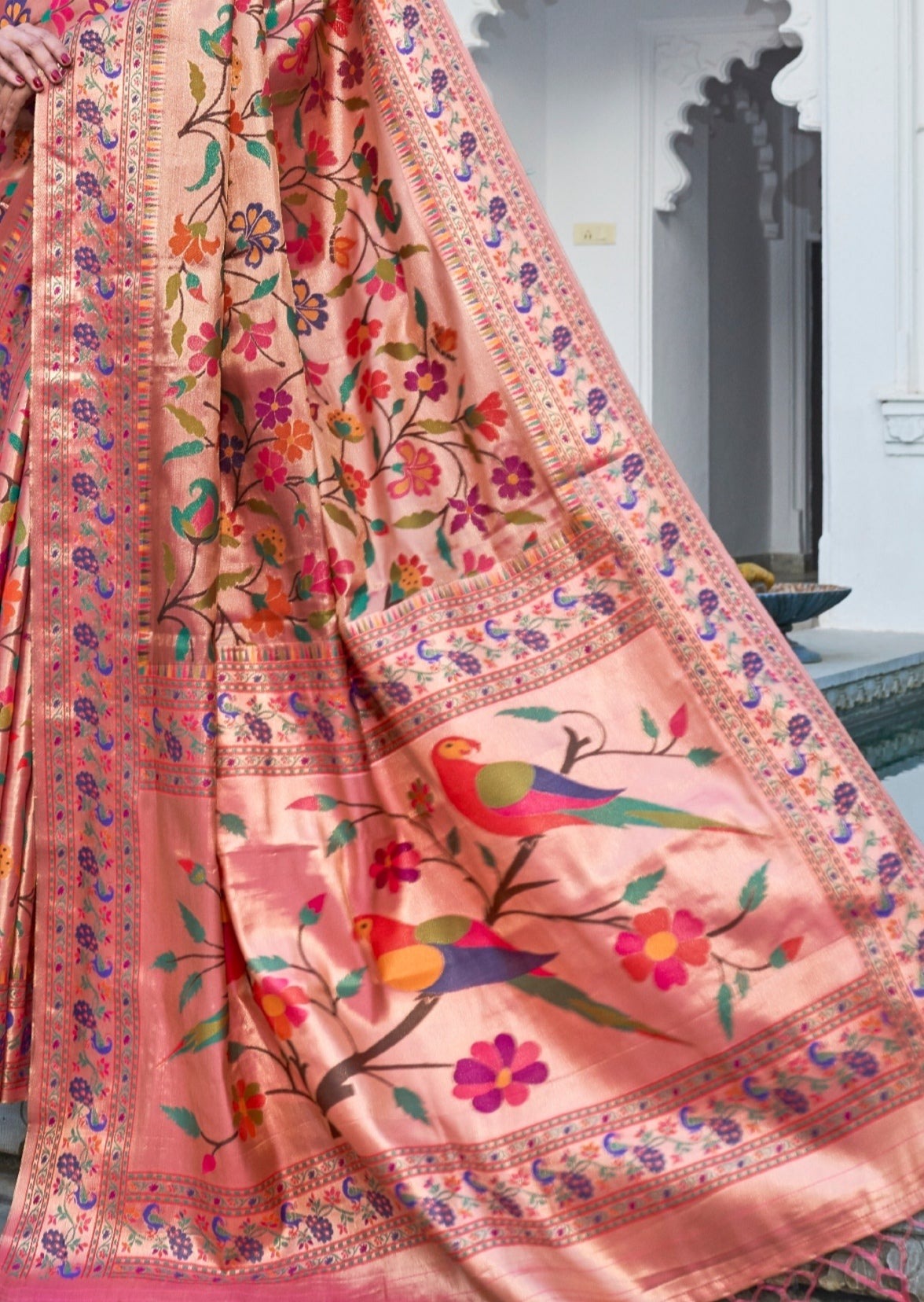 Pure Handloom Paithani Silk Blush Pink Wedding Saree
