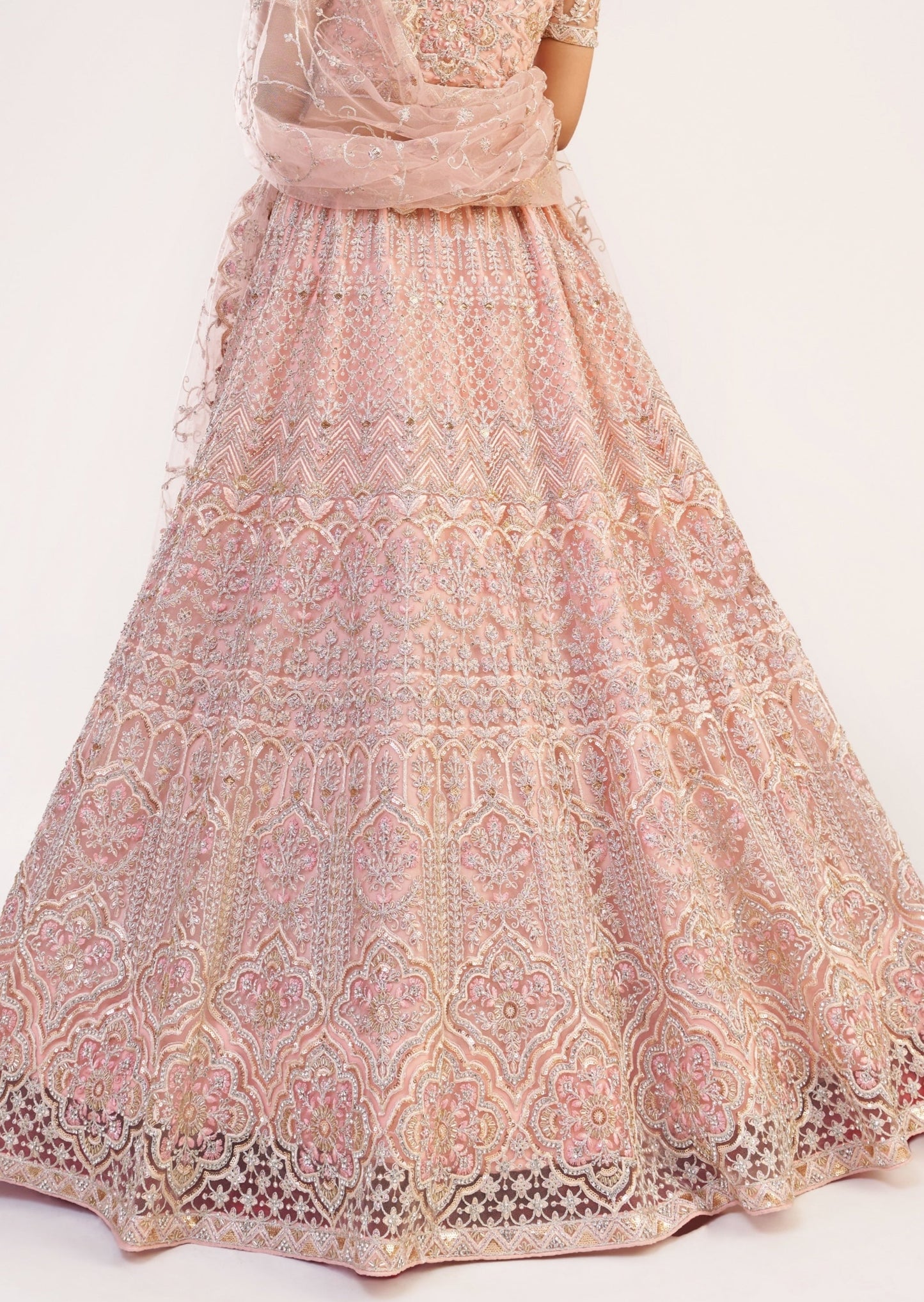 Designer Peach Pink Bridal Lehenga
