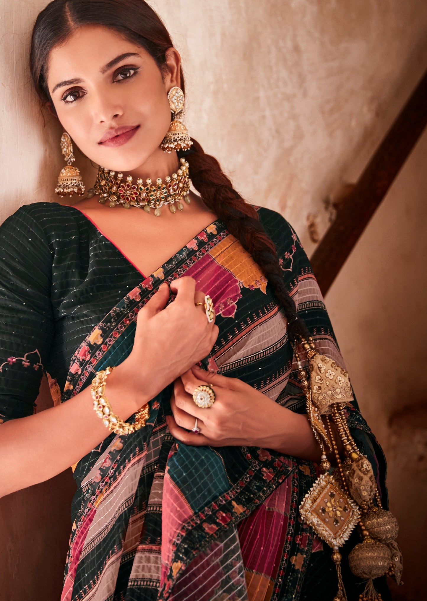 Pure Georgette Black Sequins Saree