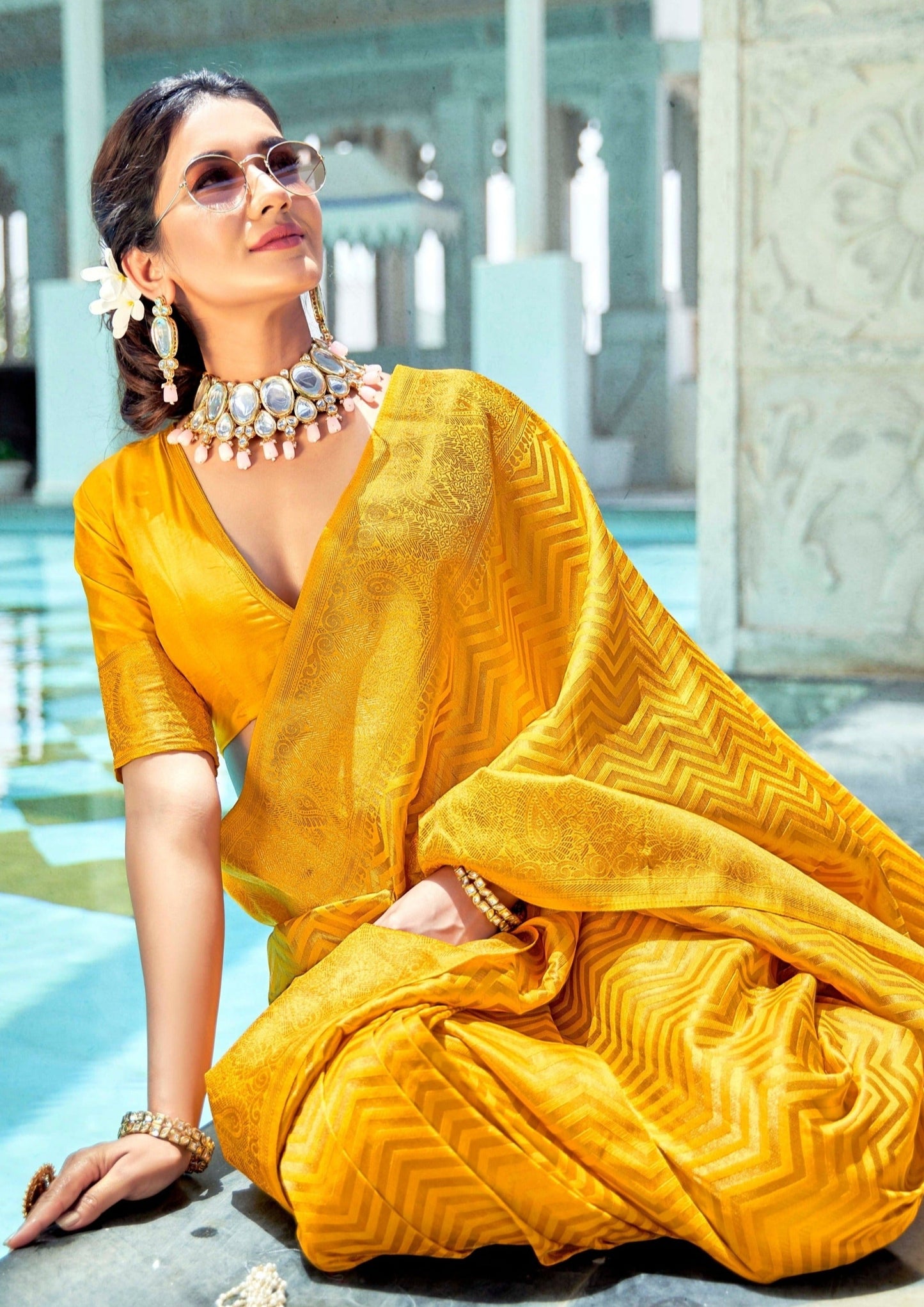 Haldi saree look online shopping.