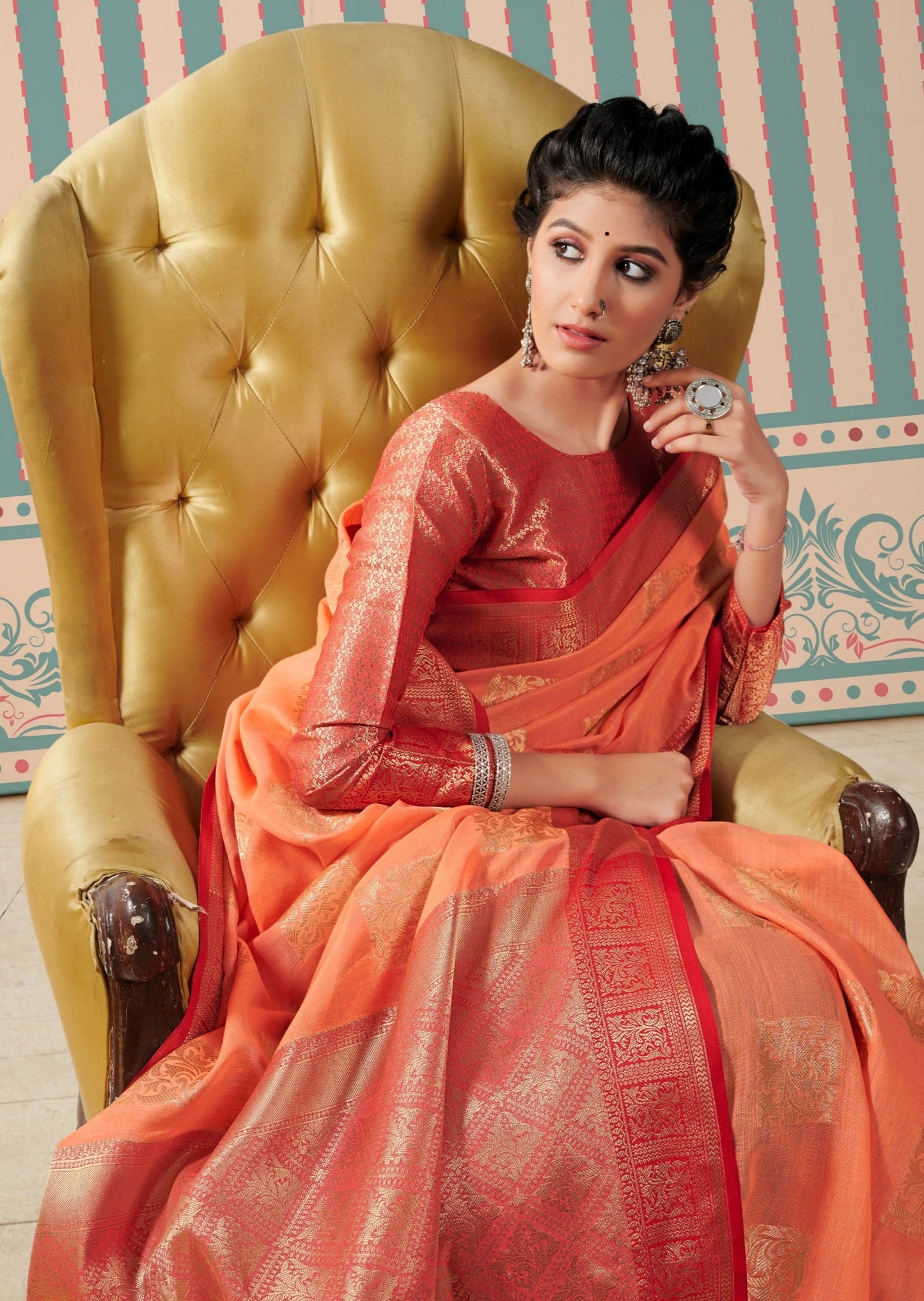 Pure Linen Plum Peach Saree