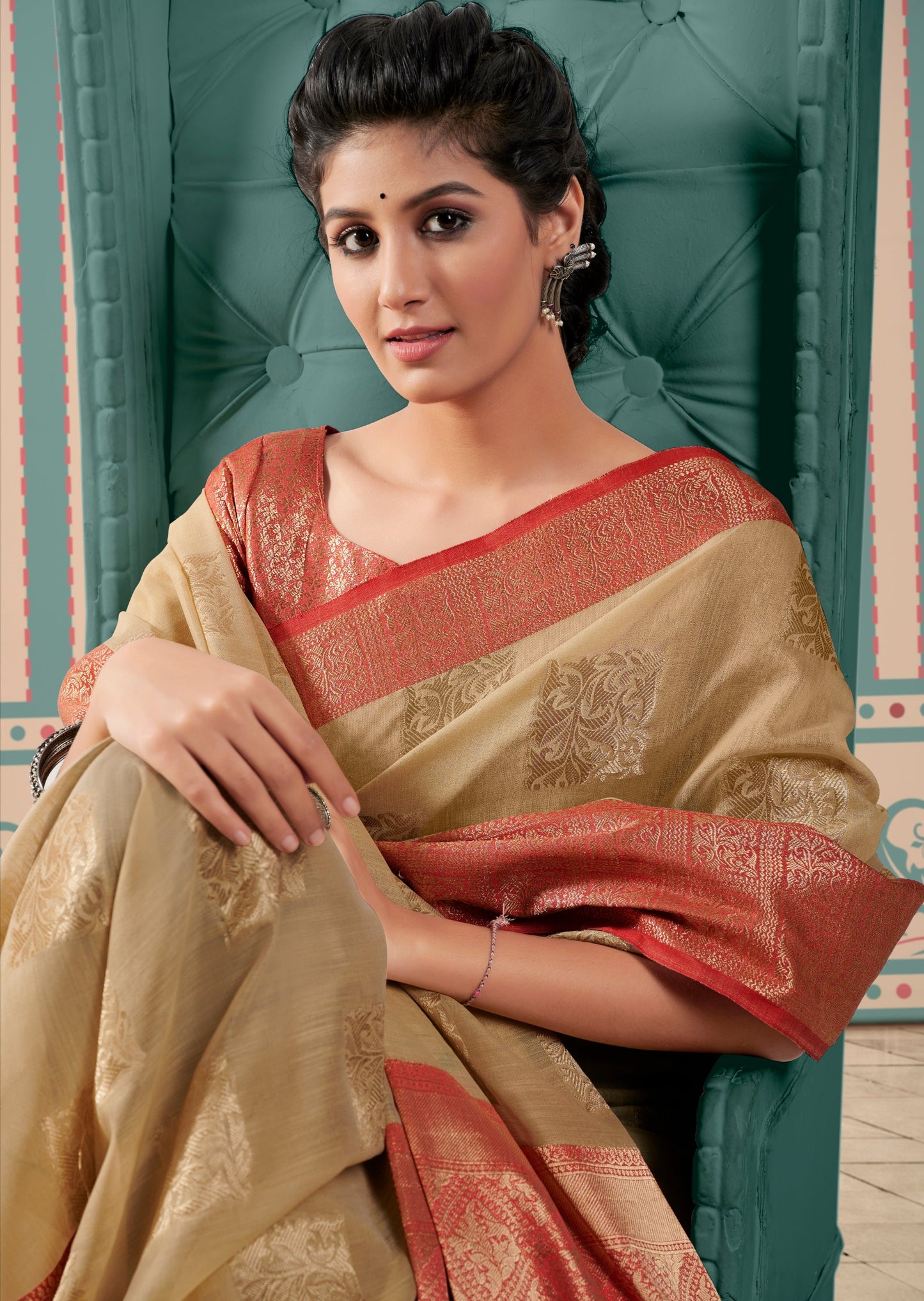 Pure Linen Light Brown Saree