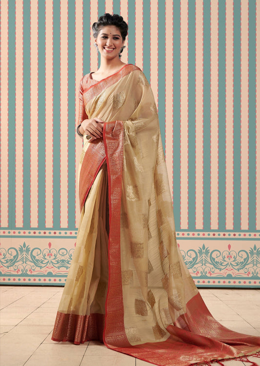 Pure Linen Light Brown Saree