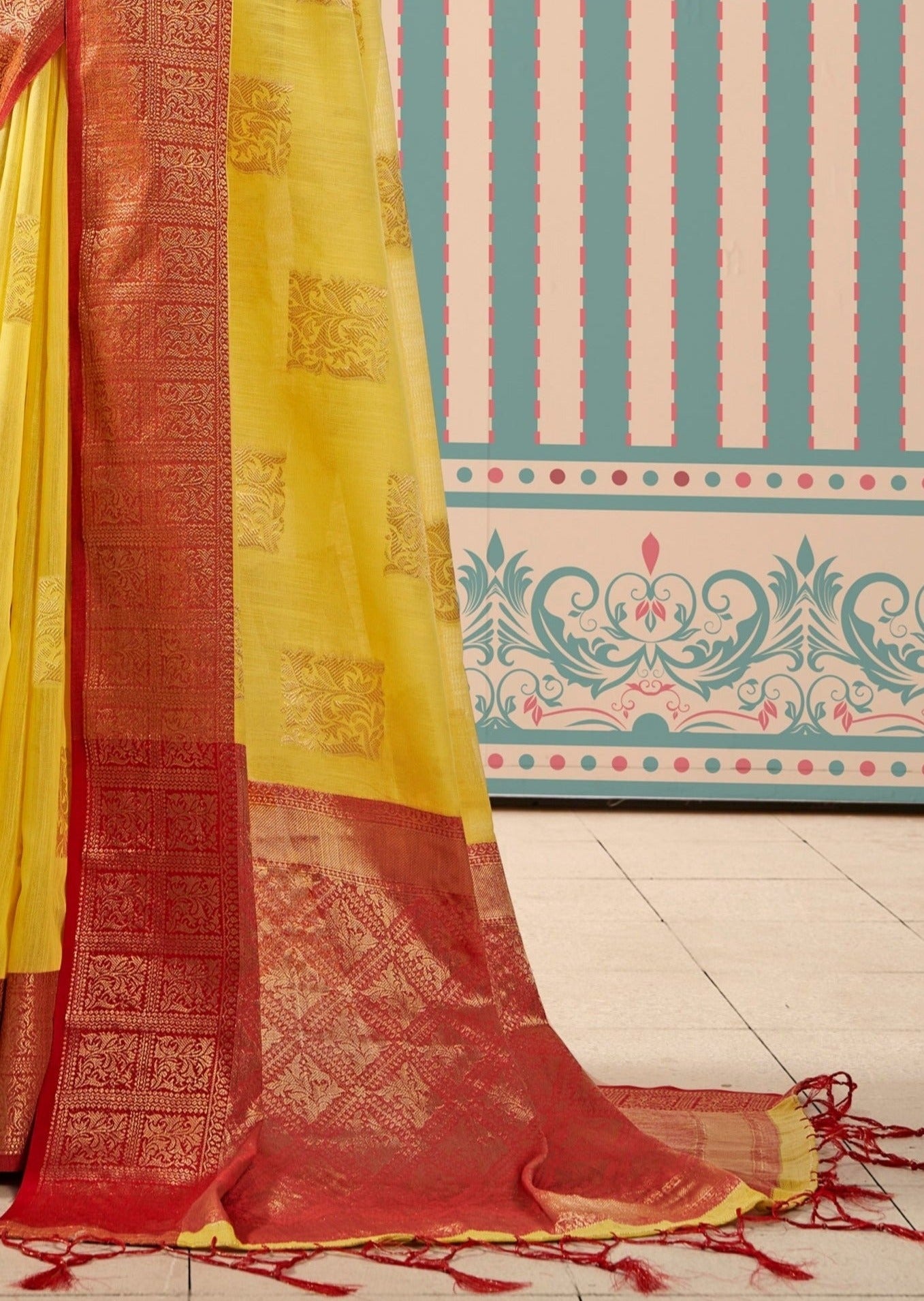 Pure Linen Handloom Zari Yellow Saree