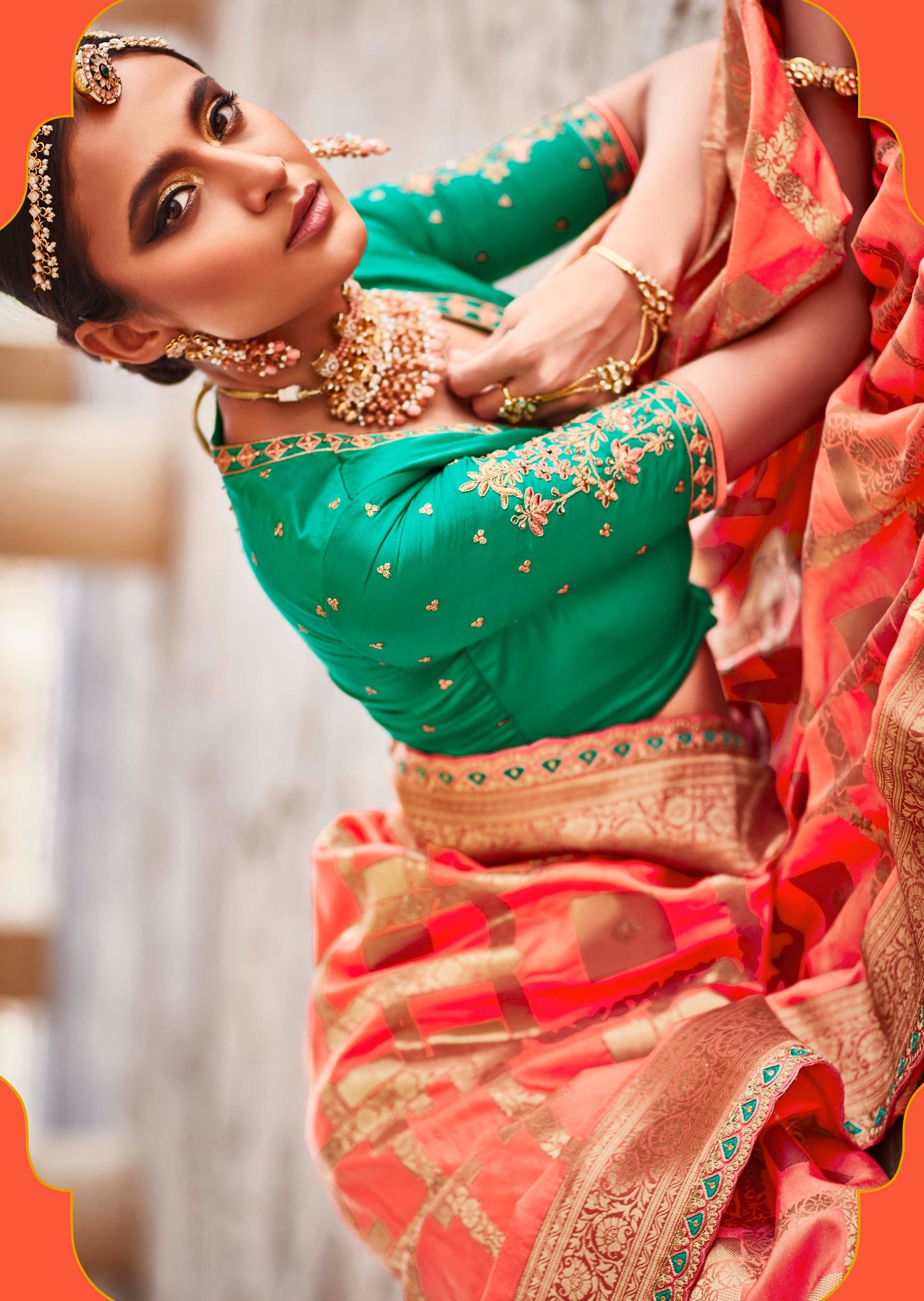 Banarasi Silk Orange Handwork Saree