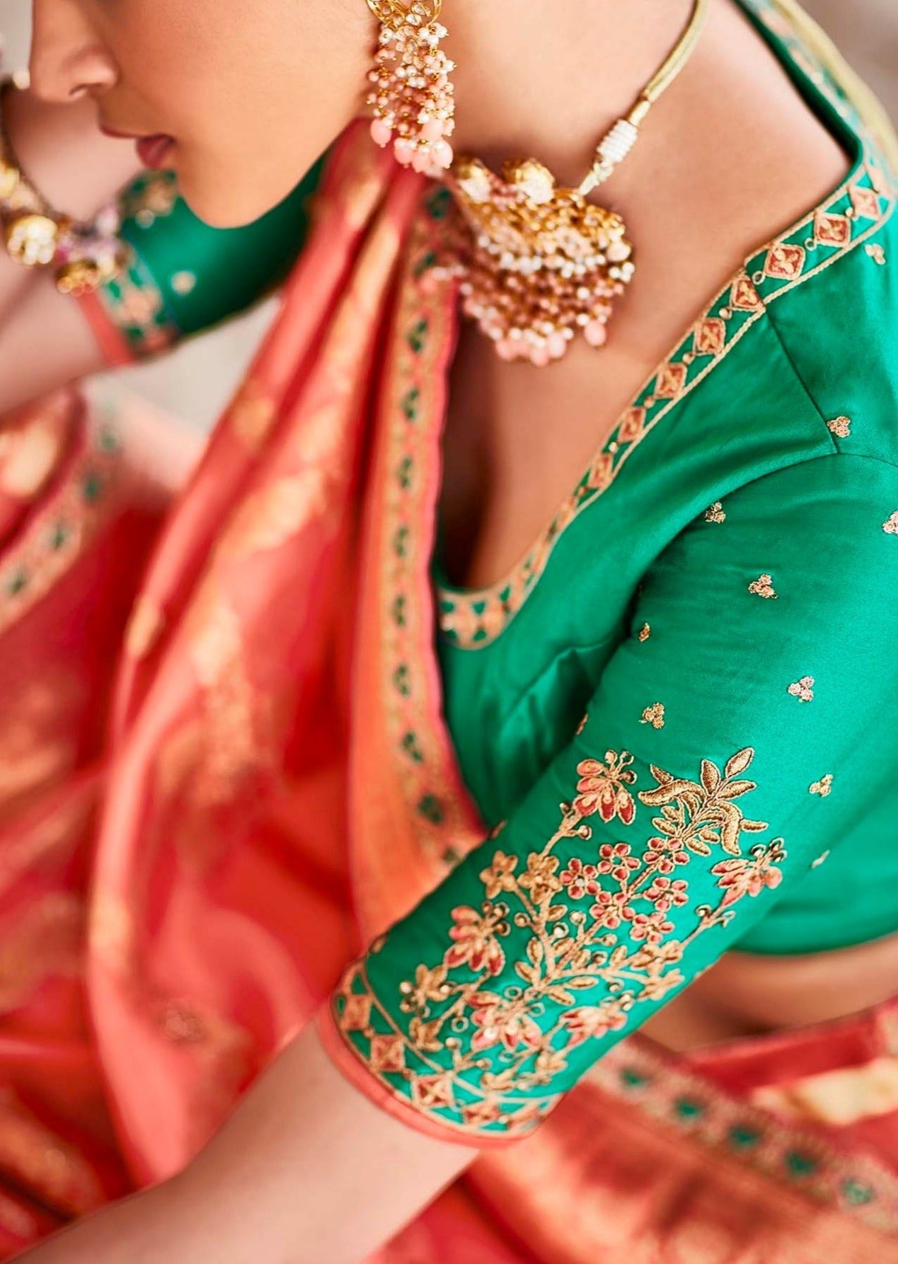 Banarasi Silk Orange Handwork Saree