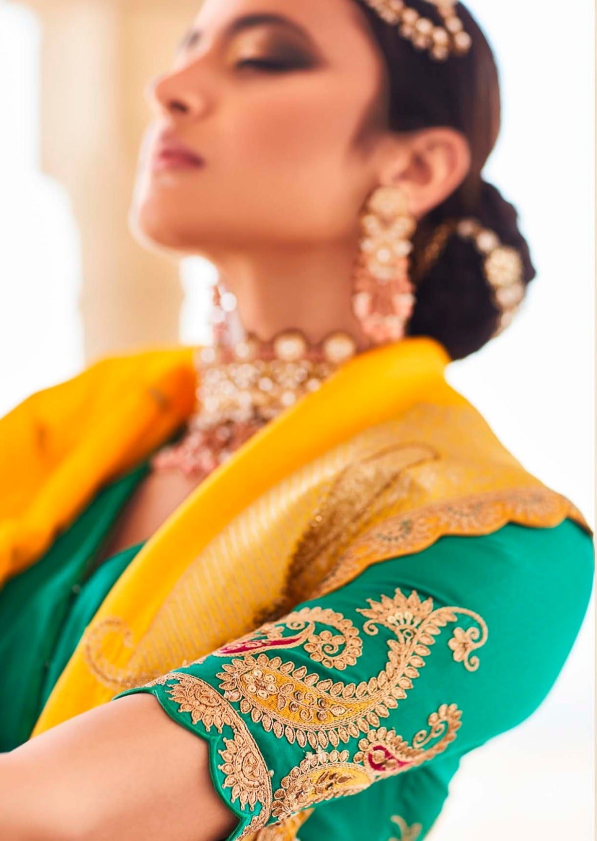 Banarasi Silk Handwork Yellow Bridal Saree