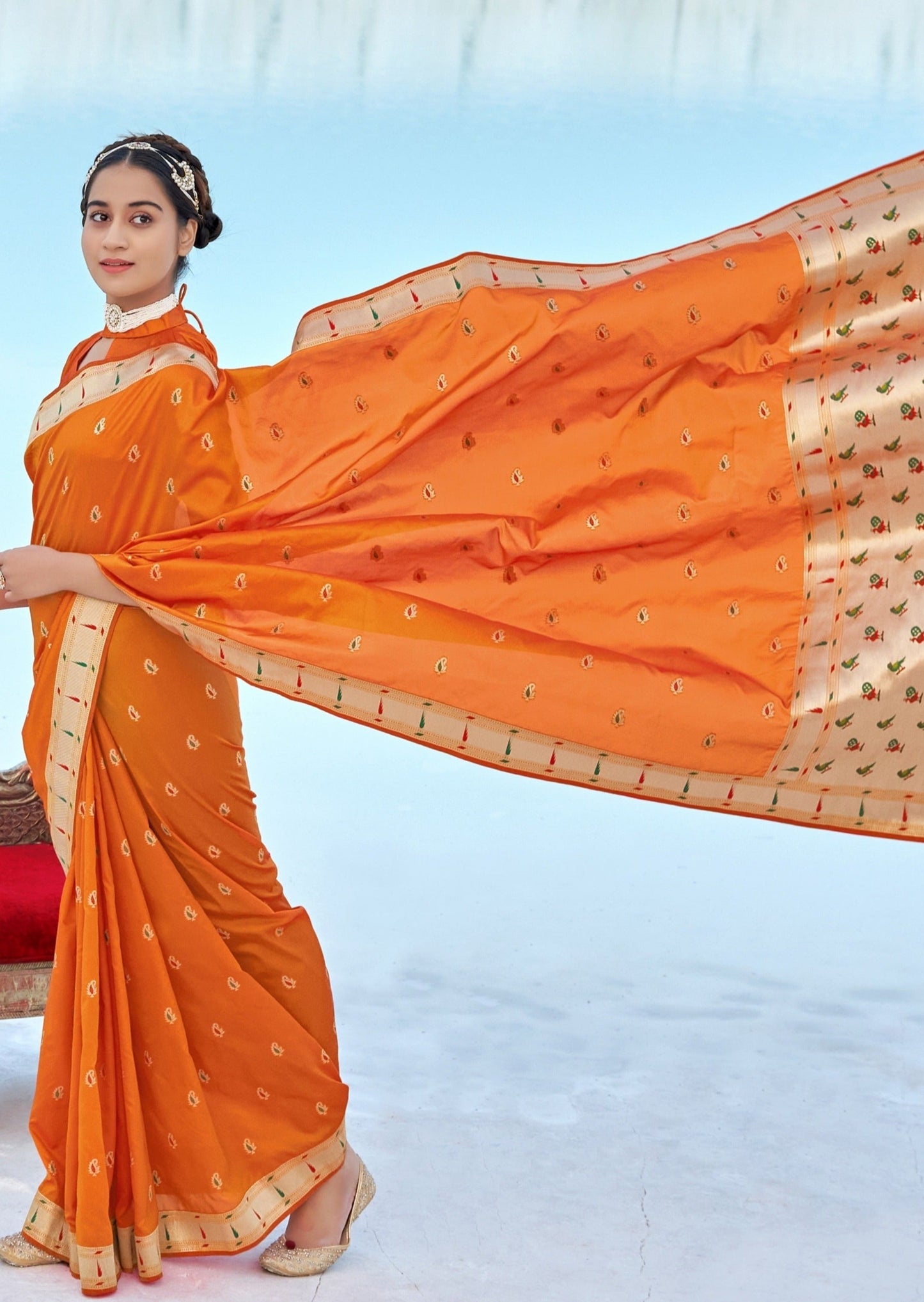 Orange Paithani Saree