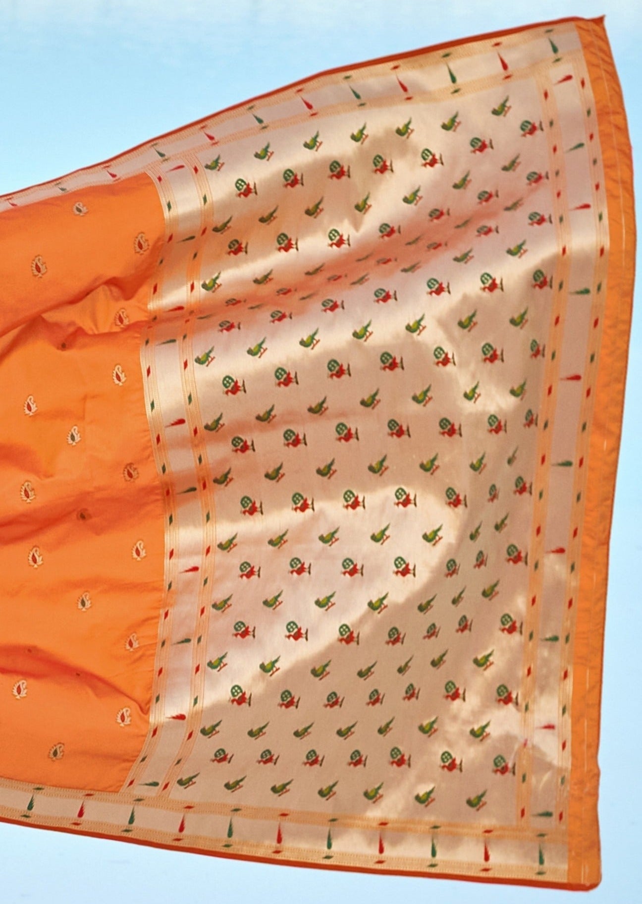 Rudrani Paithani Silk Saffron Orange Saree