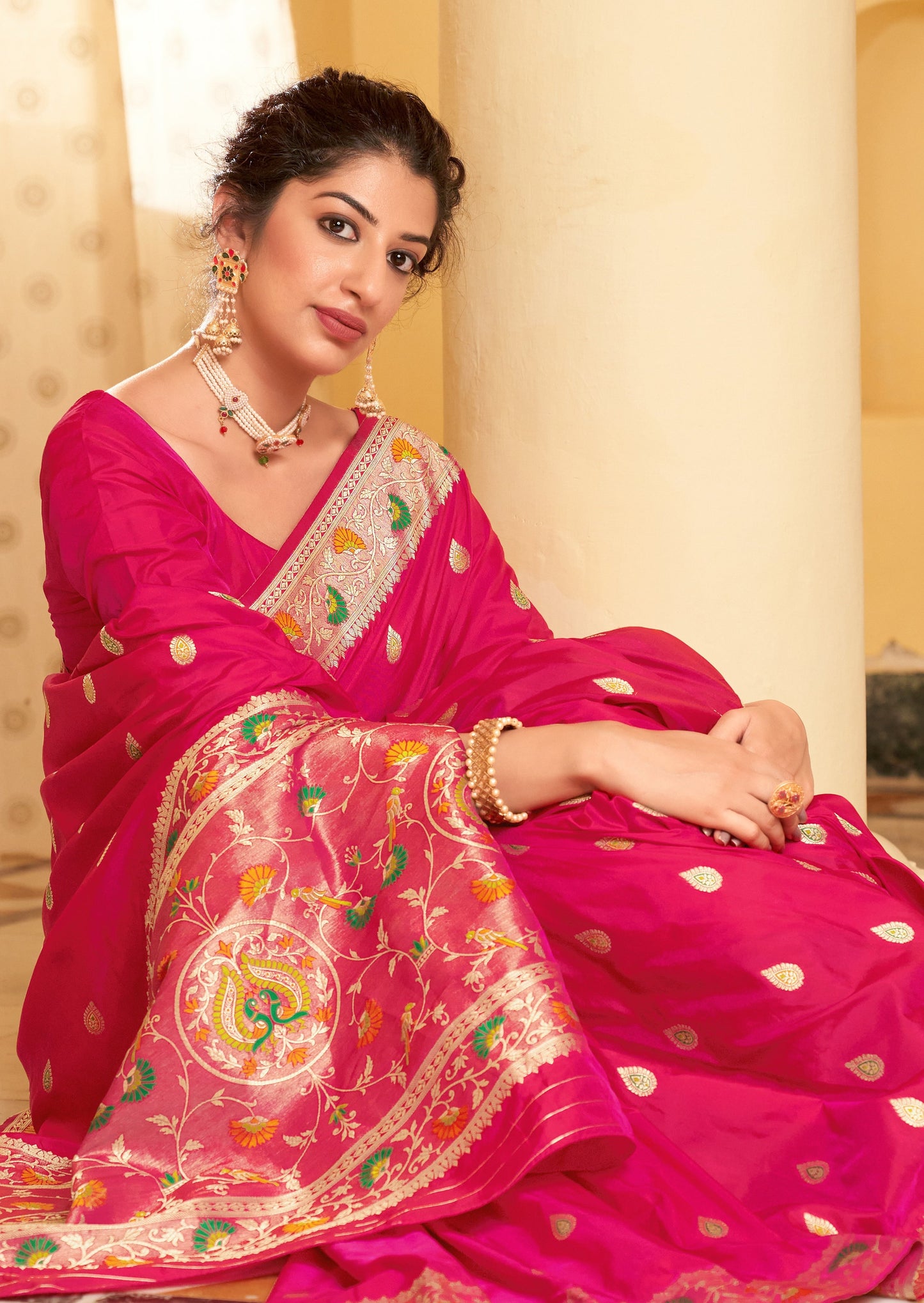 Pure Paithani Silk Pink Bridal Saree