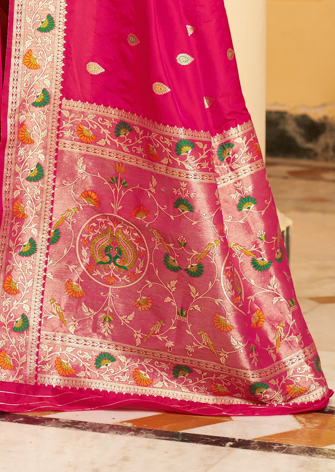 Pure Paithani Silk Pink Bridal Saree