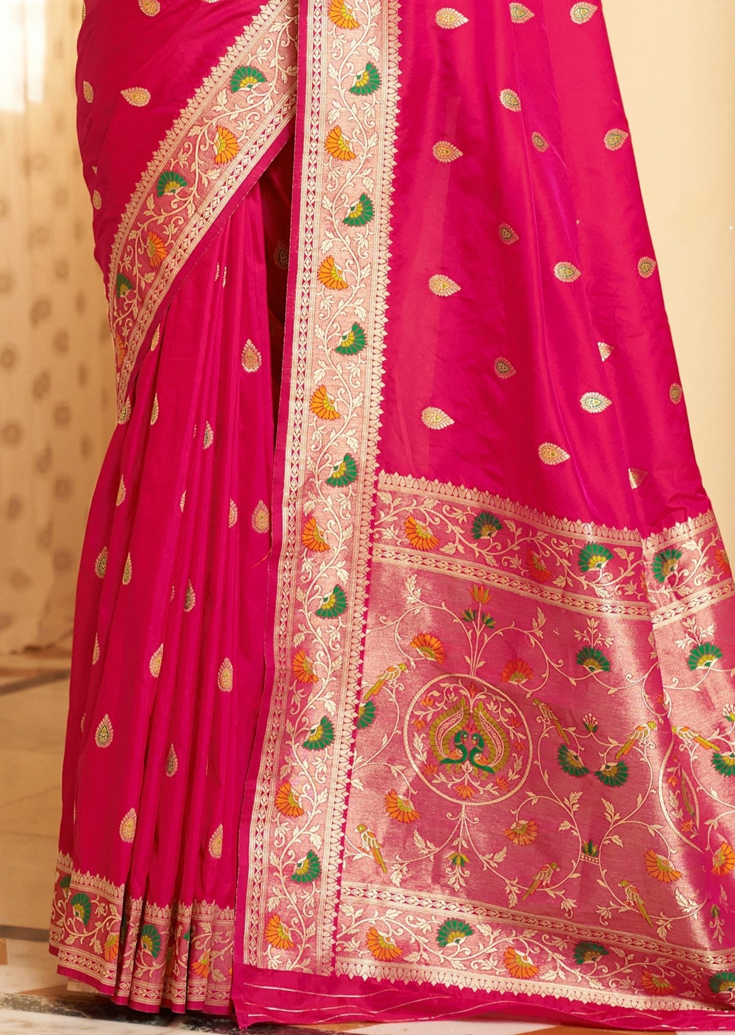 Pure Paithani Silk Pink Bridal Saree