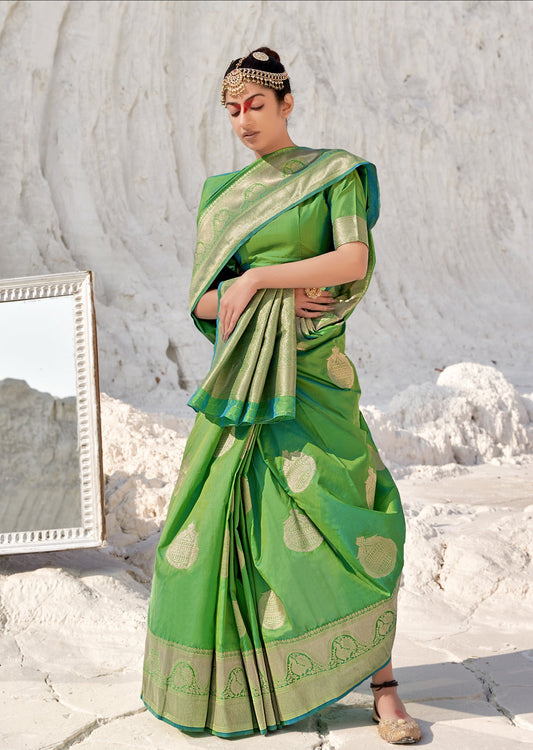 Swarnalata Silk Lawn Green Saree