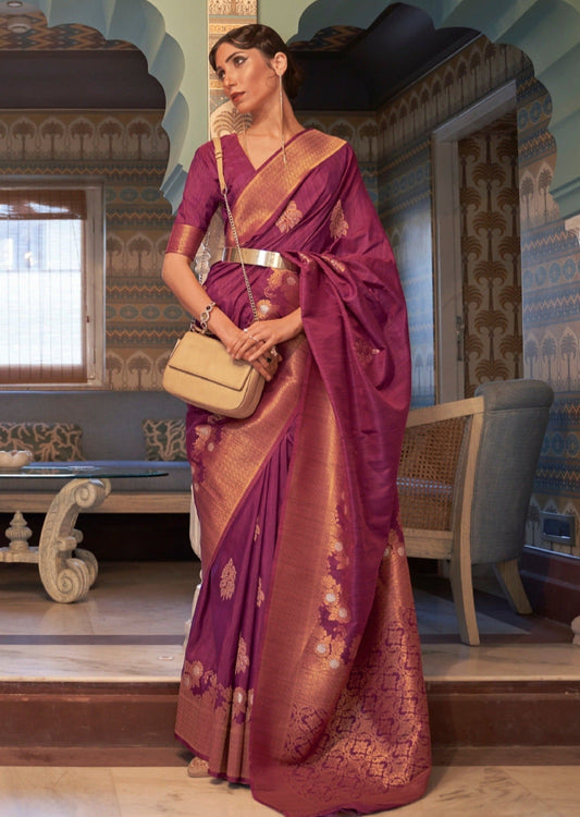 Tussar silk magenta pink handloom saree online shopping with price.