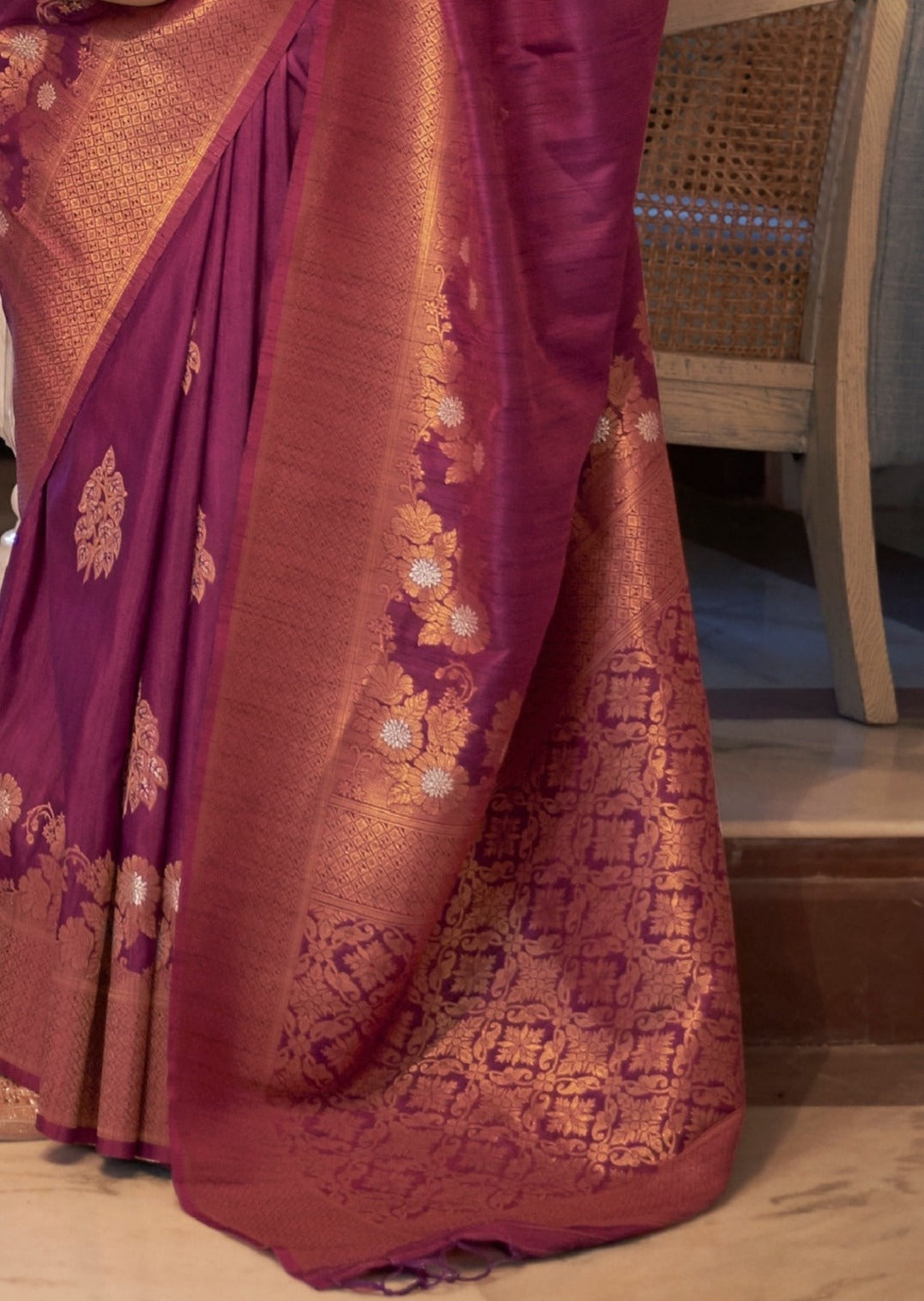 Banarasi Tussar Silk Magenta Pink Saree