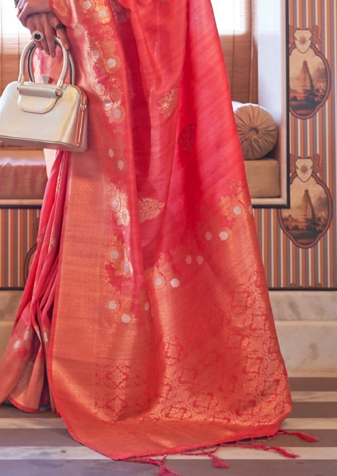 Banarasi Tussar Silk Red Saree