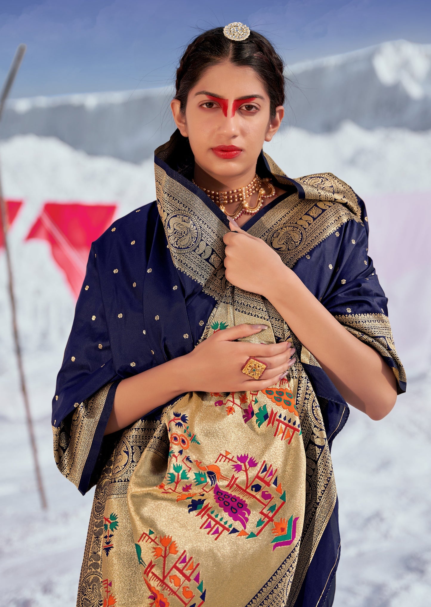 Pure Paithani Silk Royal Blue Handloom Saree