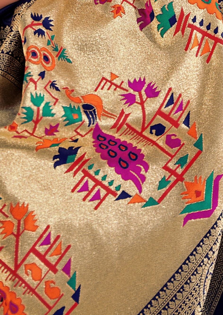 Pure Paithani Silk Royal Blue Handloom Saree