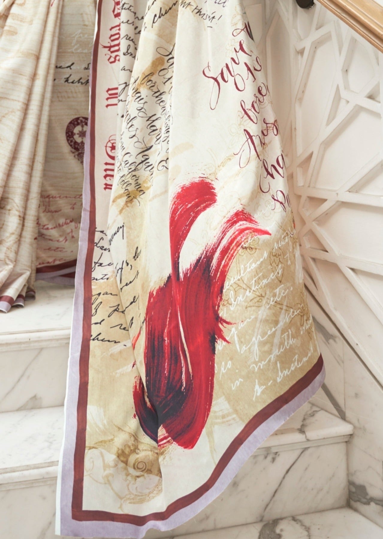 Creamy White Kalamkari Pure Silk Crepe Saree