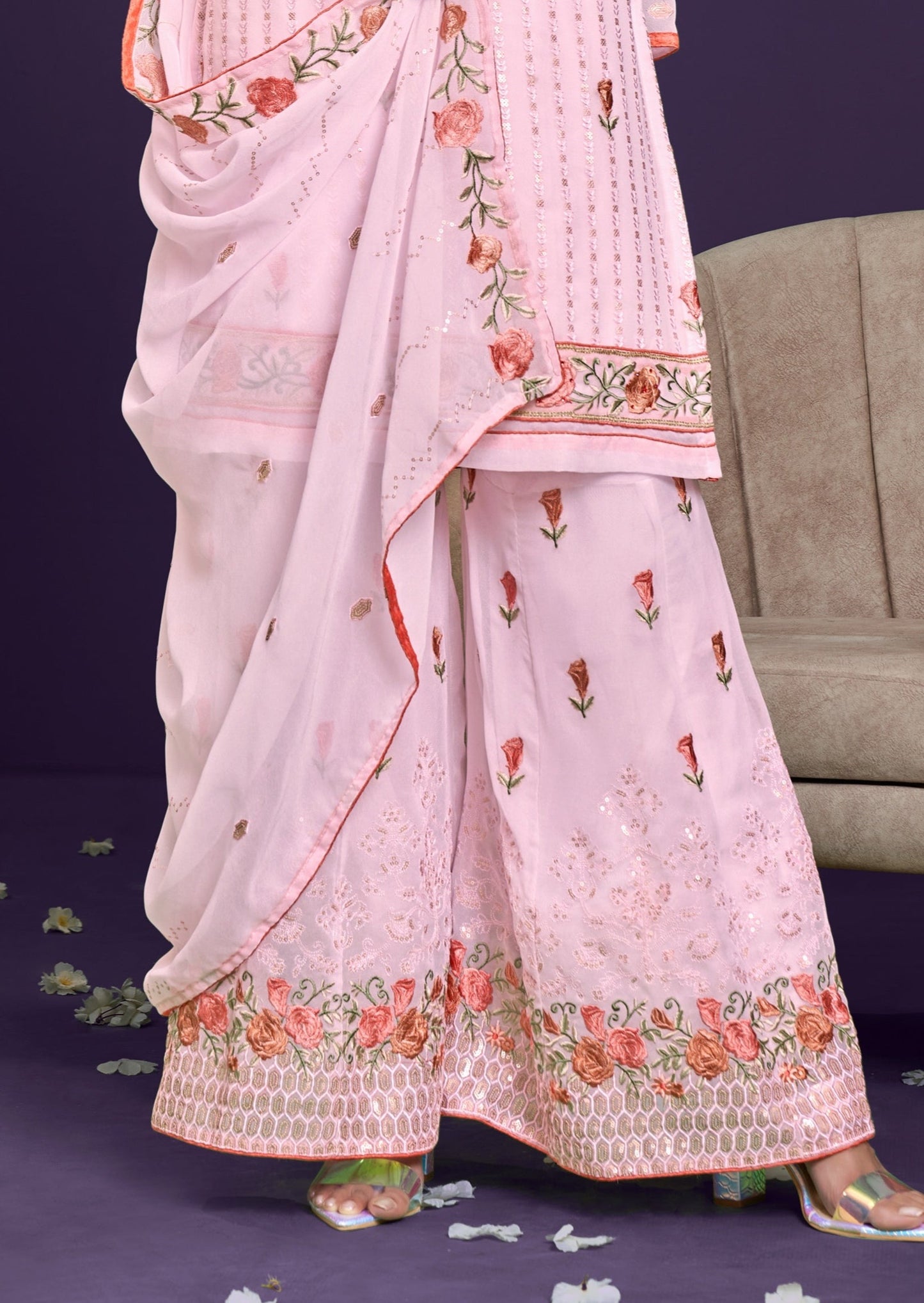 Georgette Pink Sharara Suit