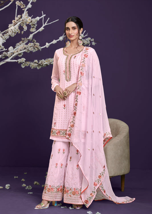 Georgette Pink Sharara Suit