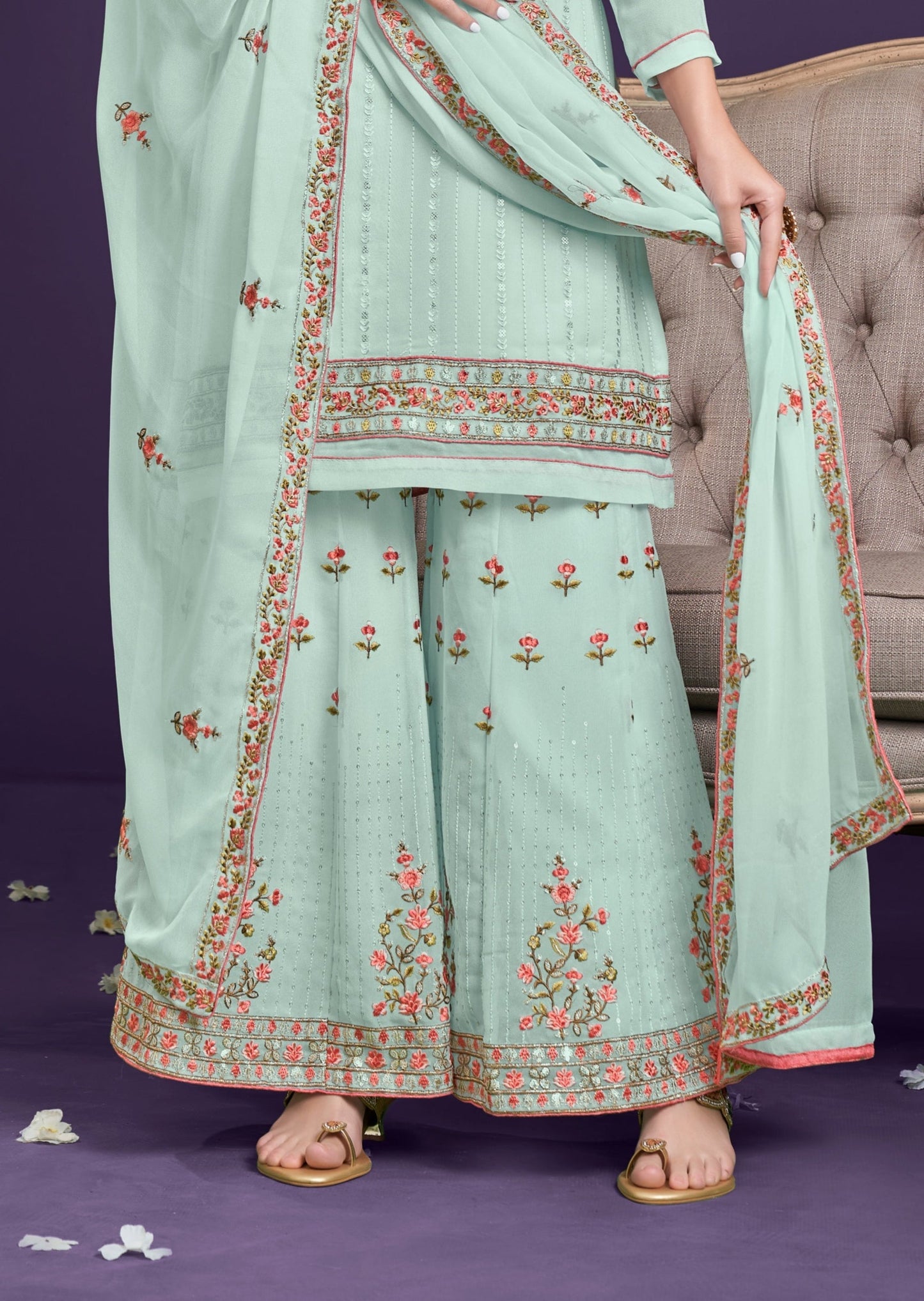 Pastel Blue Georgette Sharara Suit