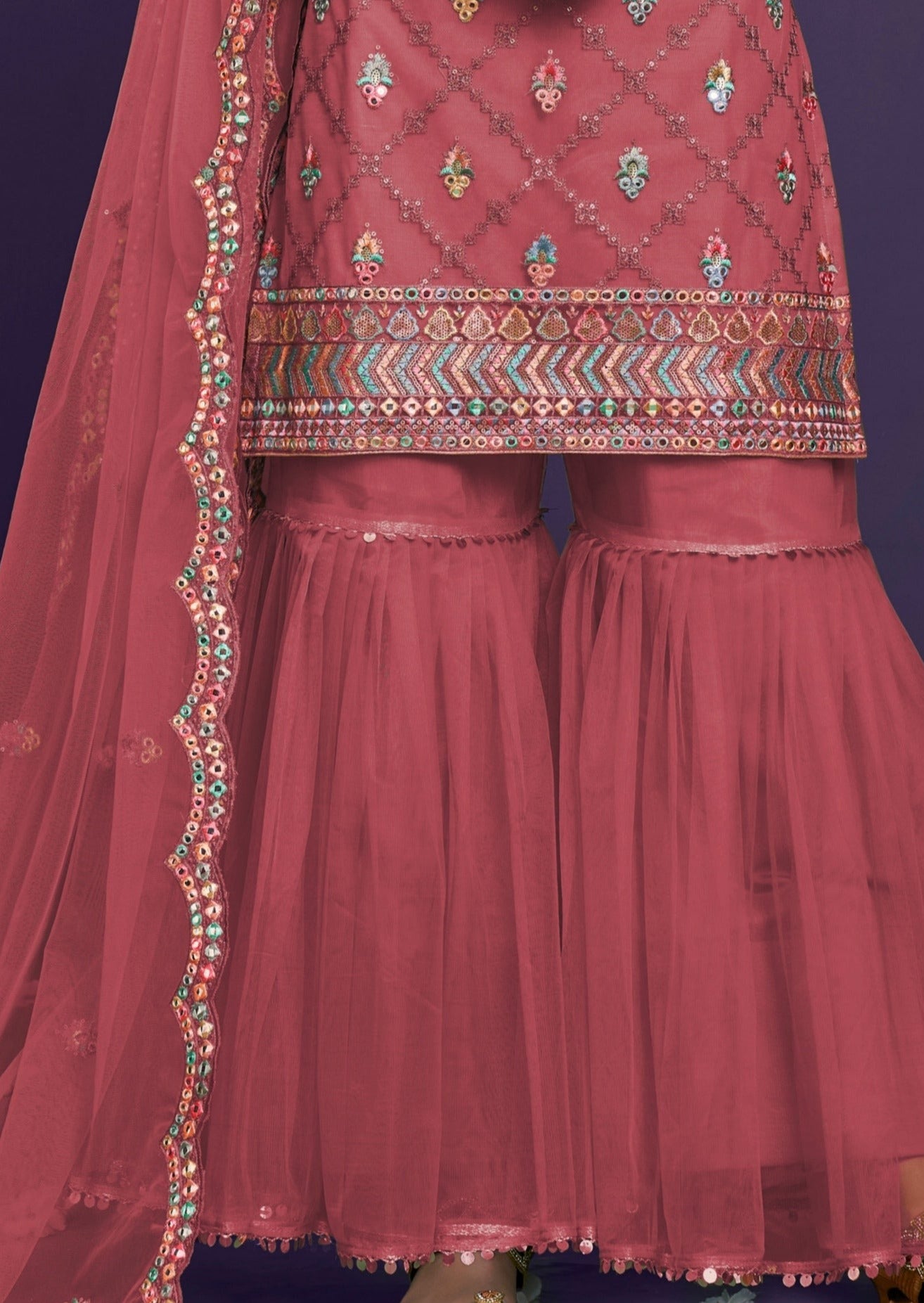 Pink Net Party Wear Sharara Suit