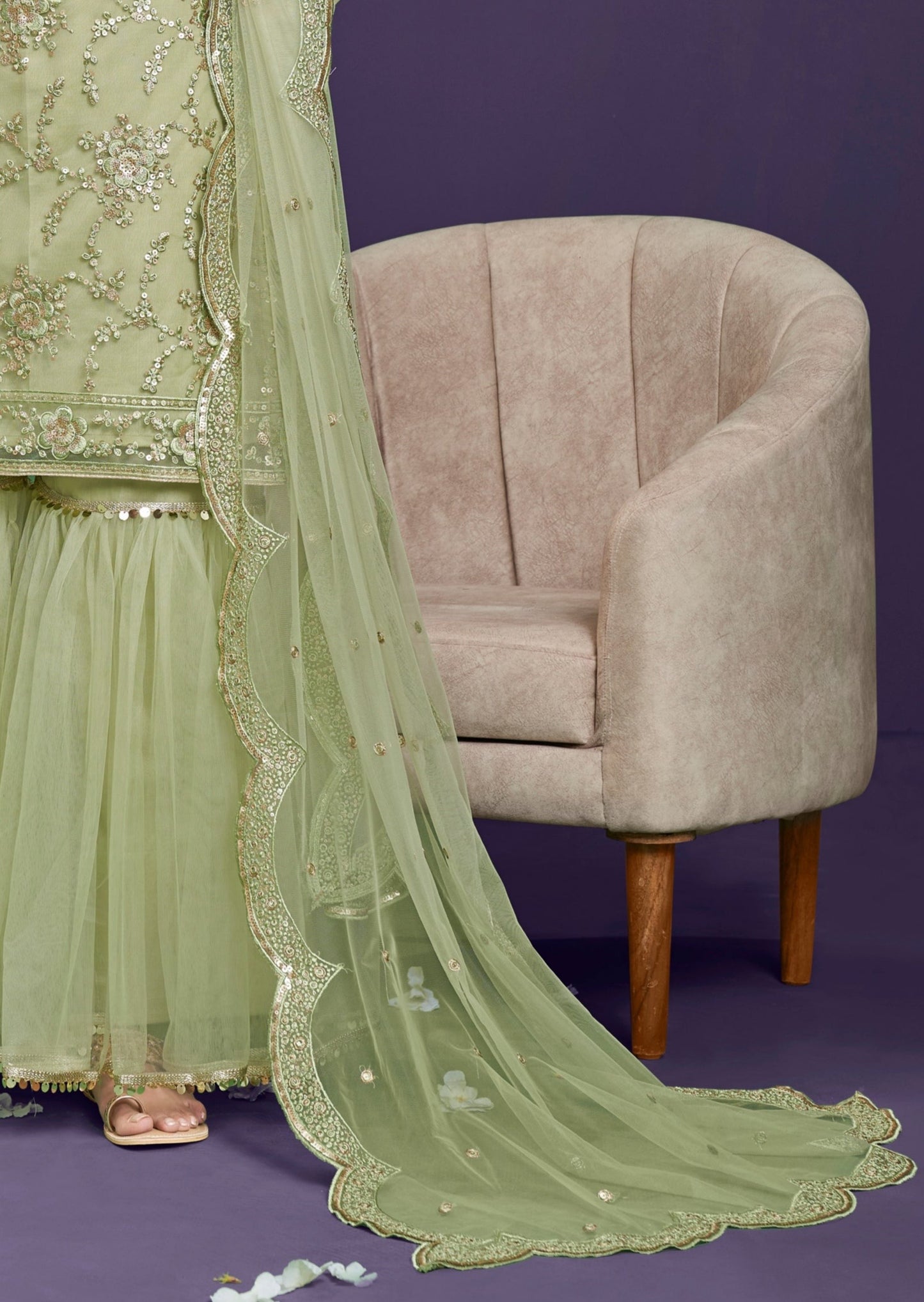 Light Green Net Sharara Suit Set