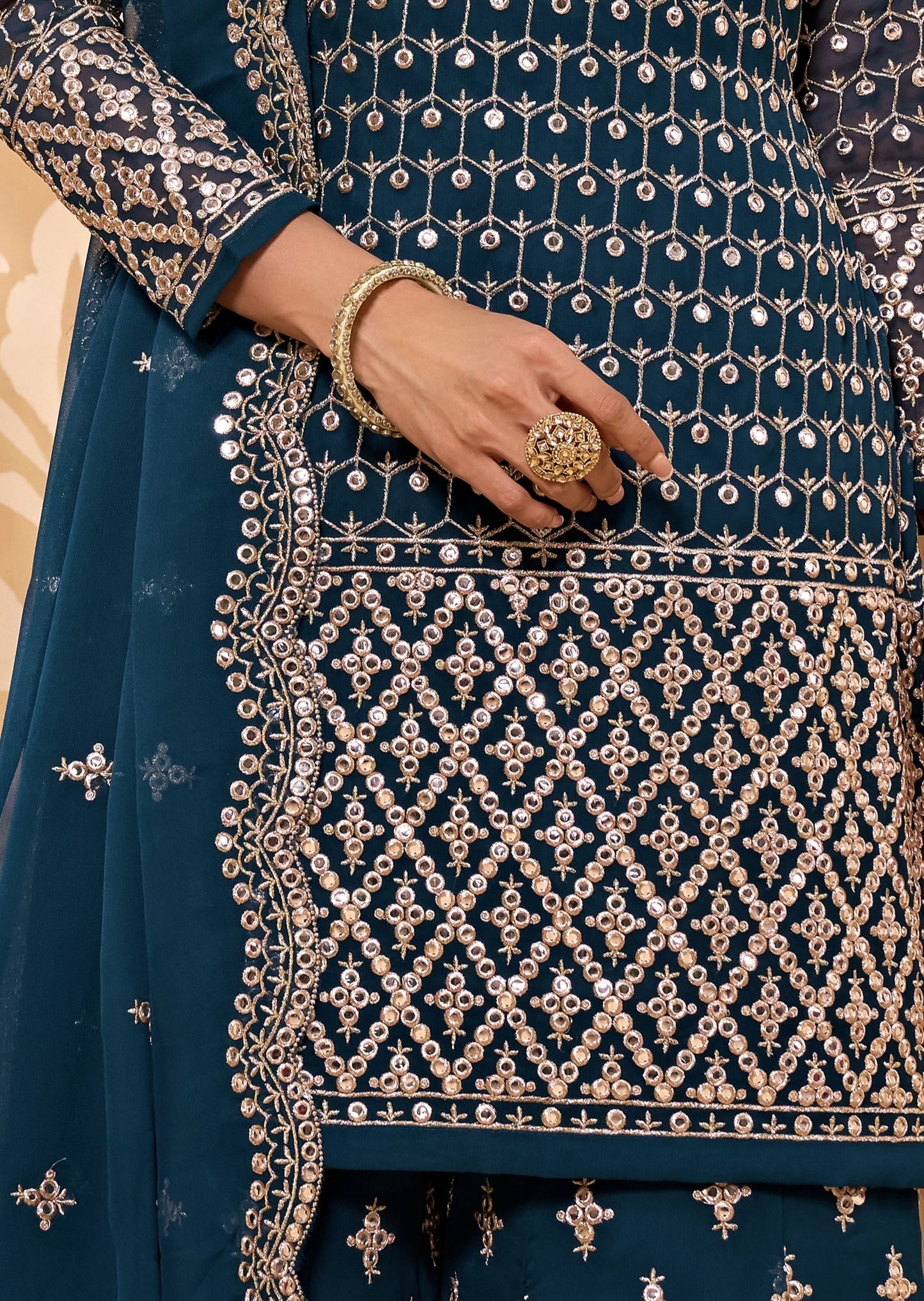 Georgette Marine Blue Sharara Suit