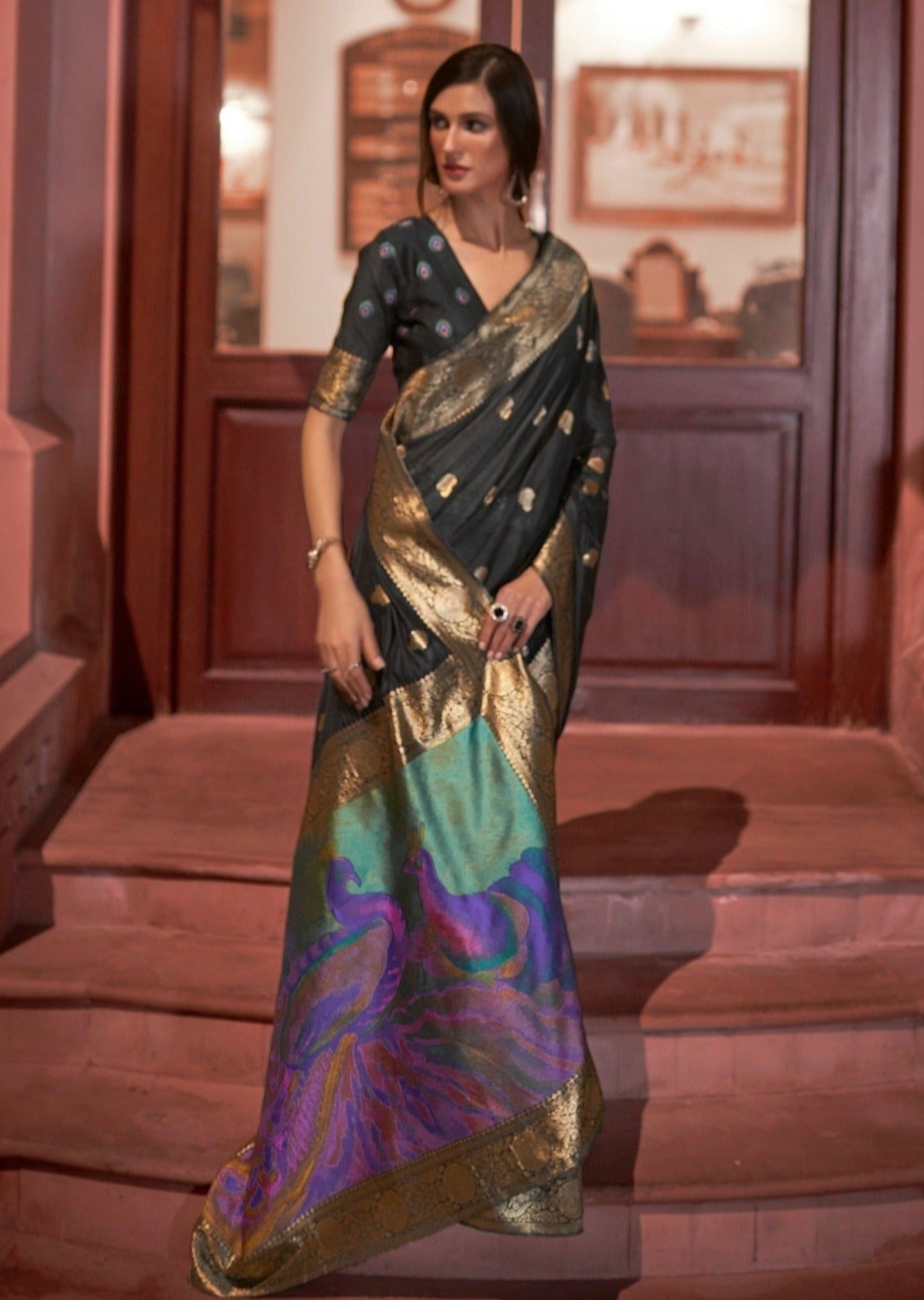 Handloom Banarasi Silk Weaving Black Saree