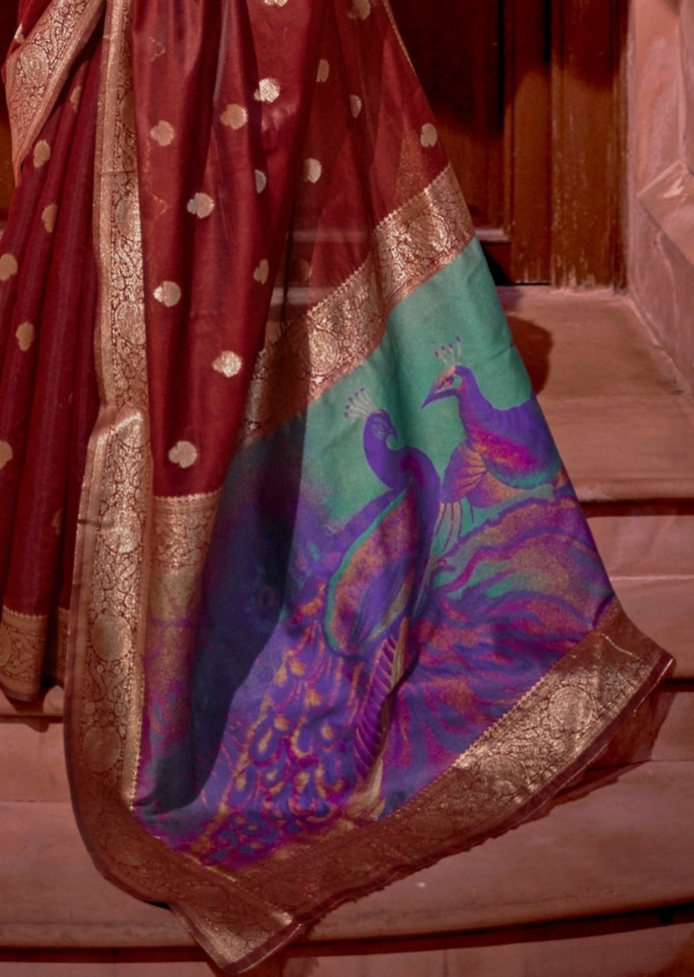 Banarasi Silk Handloom Weaving Maroon Red Saree