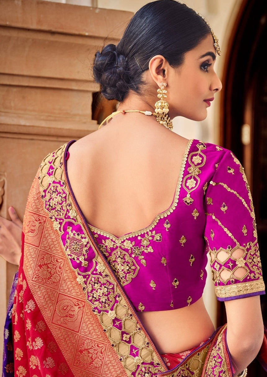 Party Wear Banarasi Silk Multicolor Pink Bridal Zari Saree