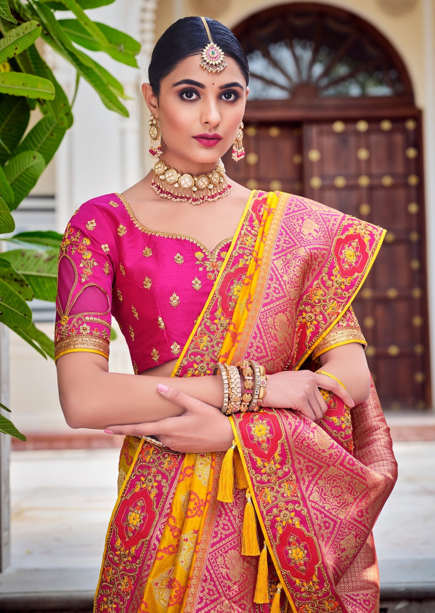 Handloom Banarasi Silk Mustard Yellow Bridal Saree