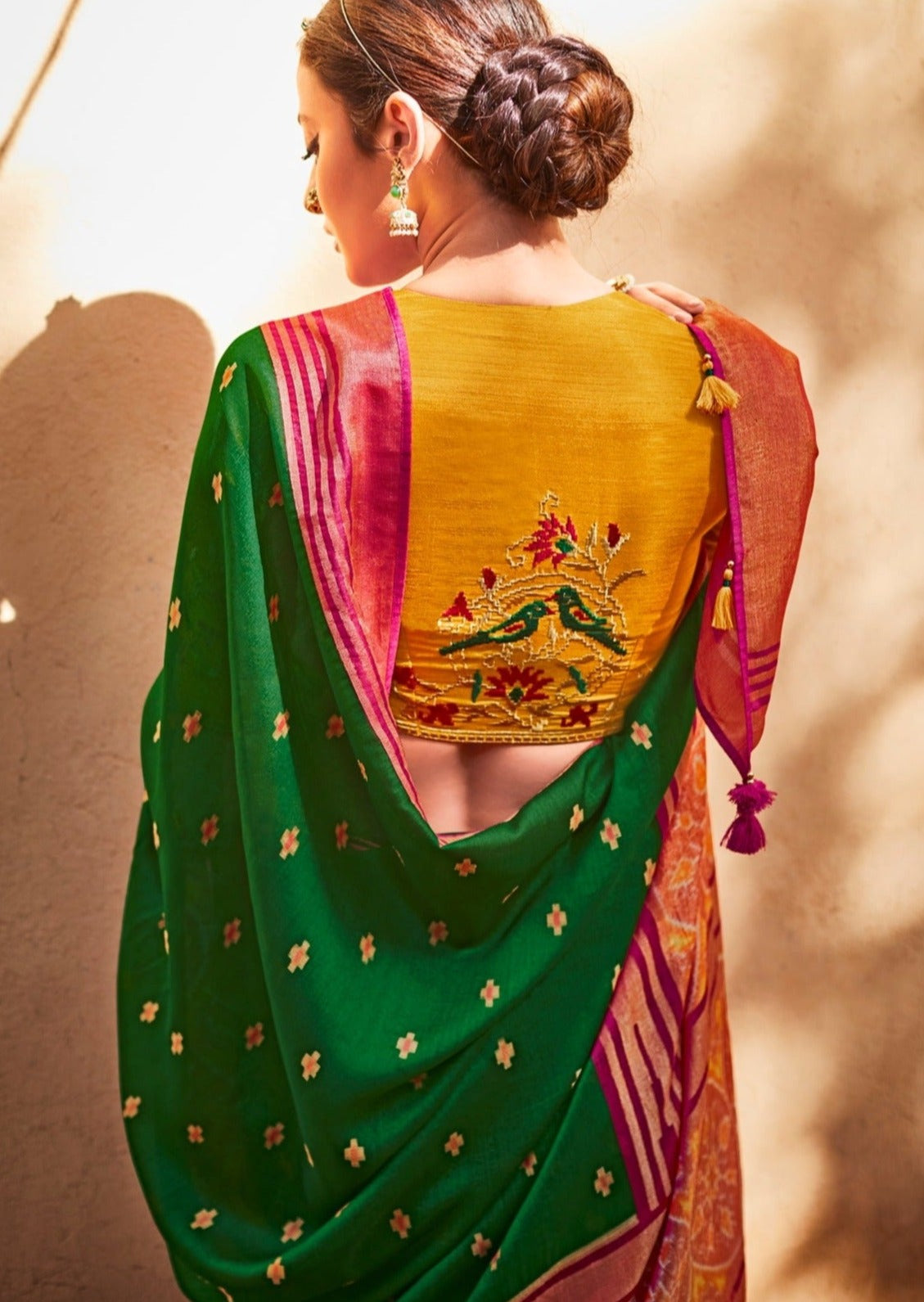 Brasso Silk Dark Green Patola Saree