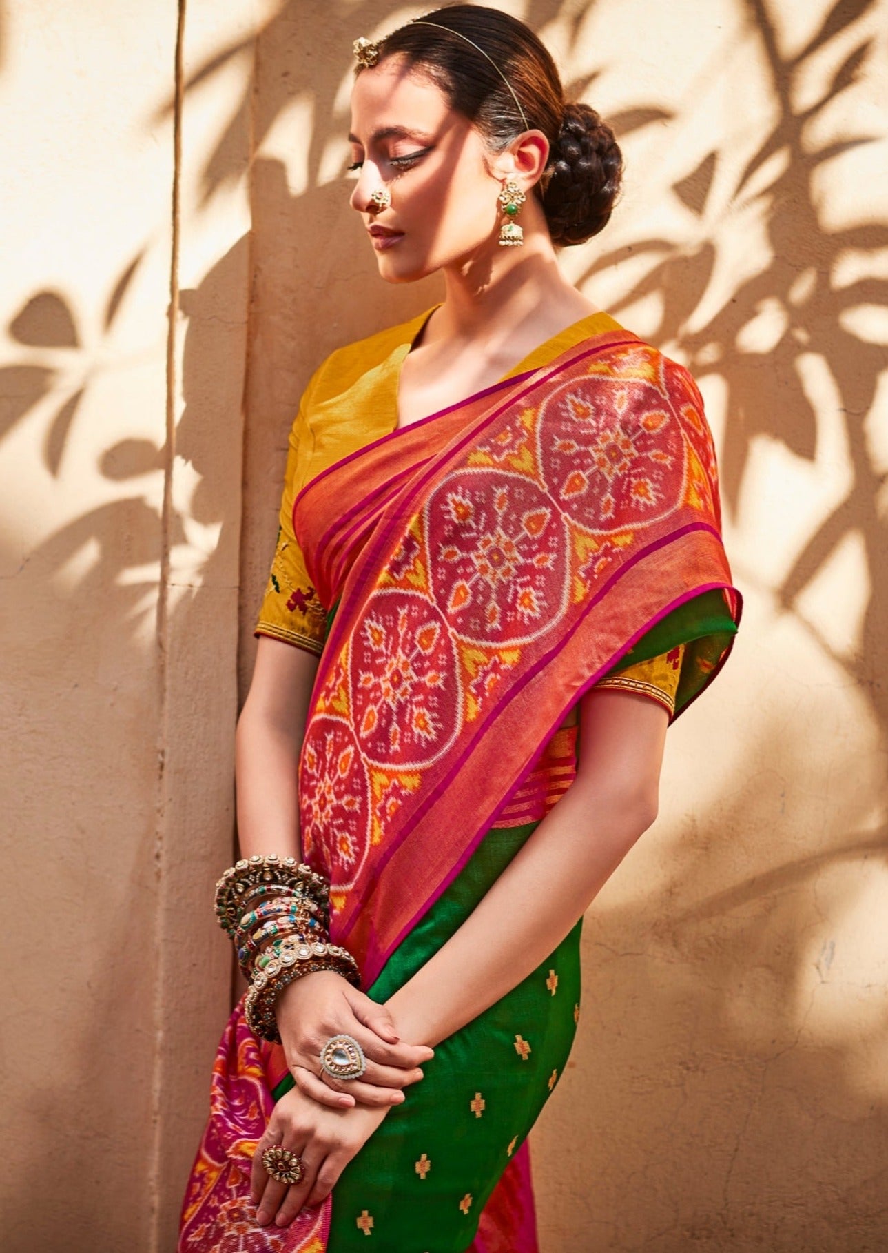 Brasso Silk Dark Green Patola Saree