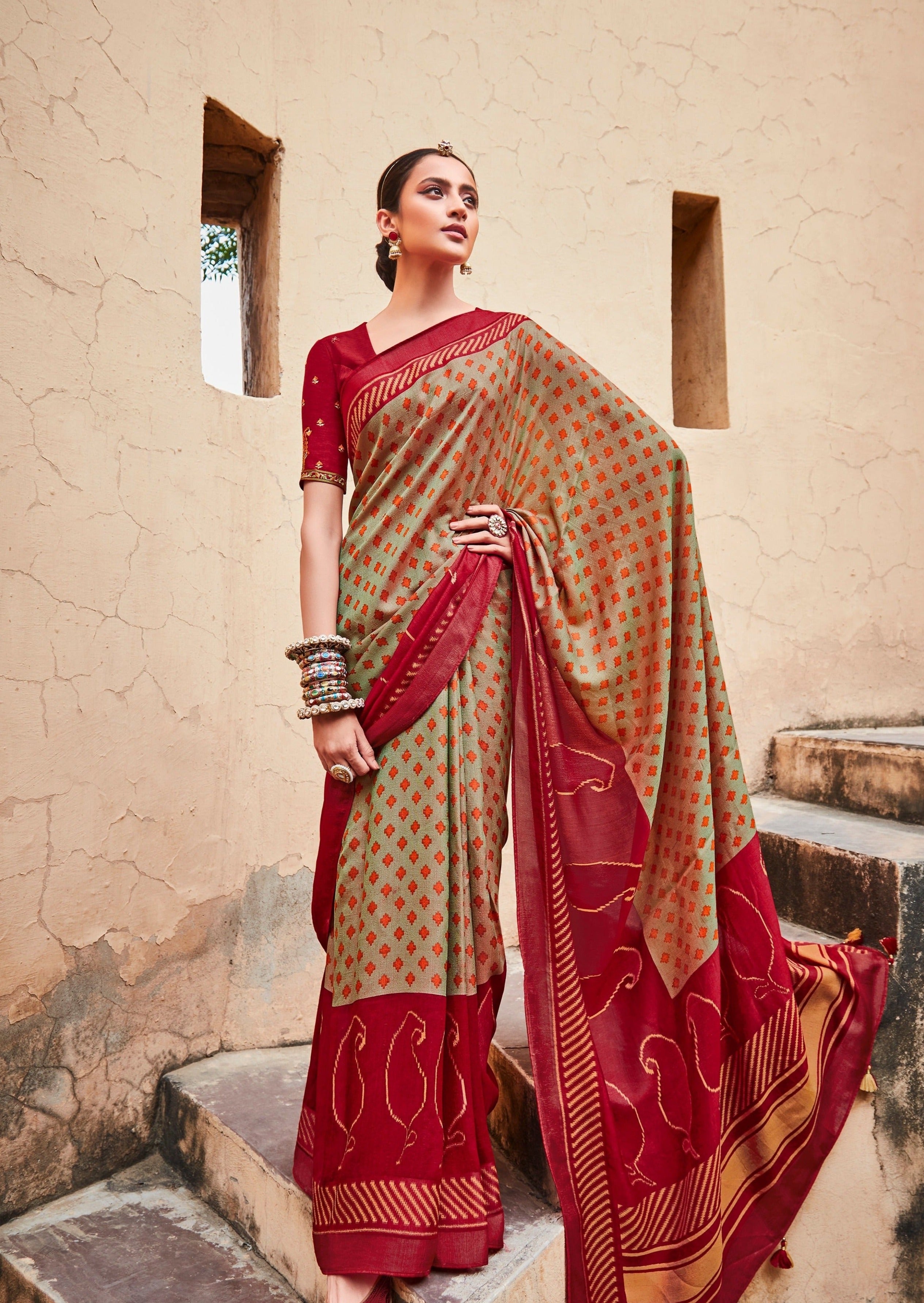 Women Casual Wear Printed Brasso Silk Saree With Un Stitched Blouse