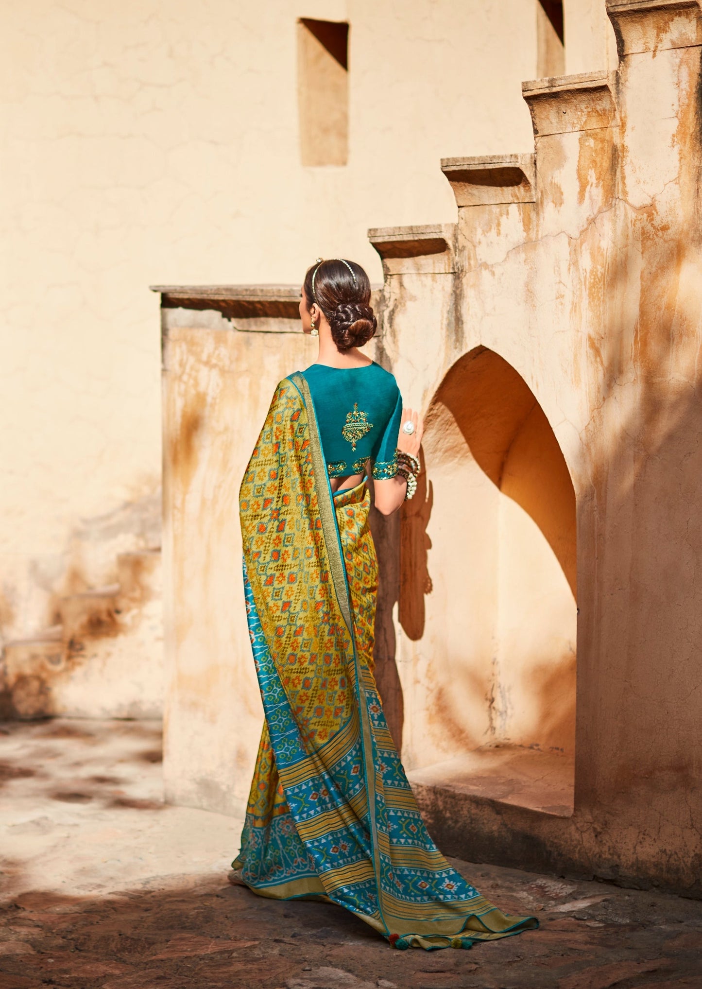 Brasso Silk Olive Green Patola Saree