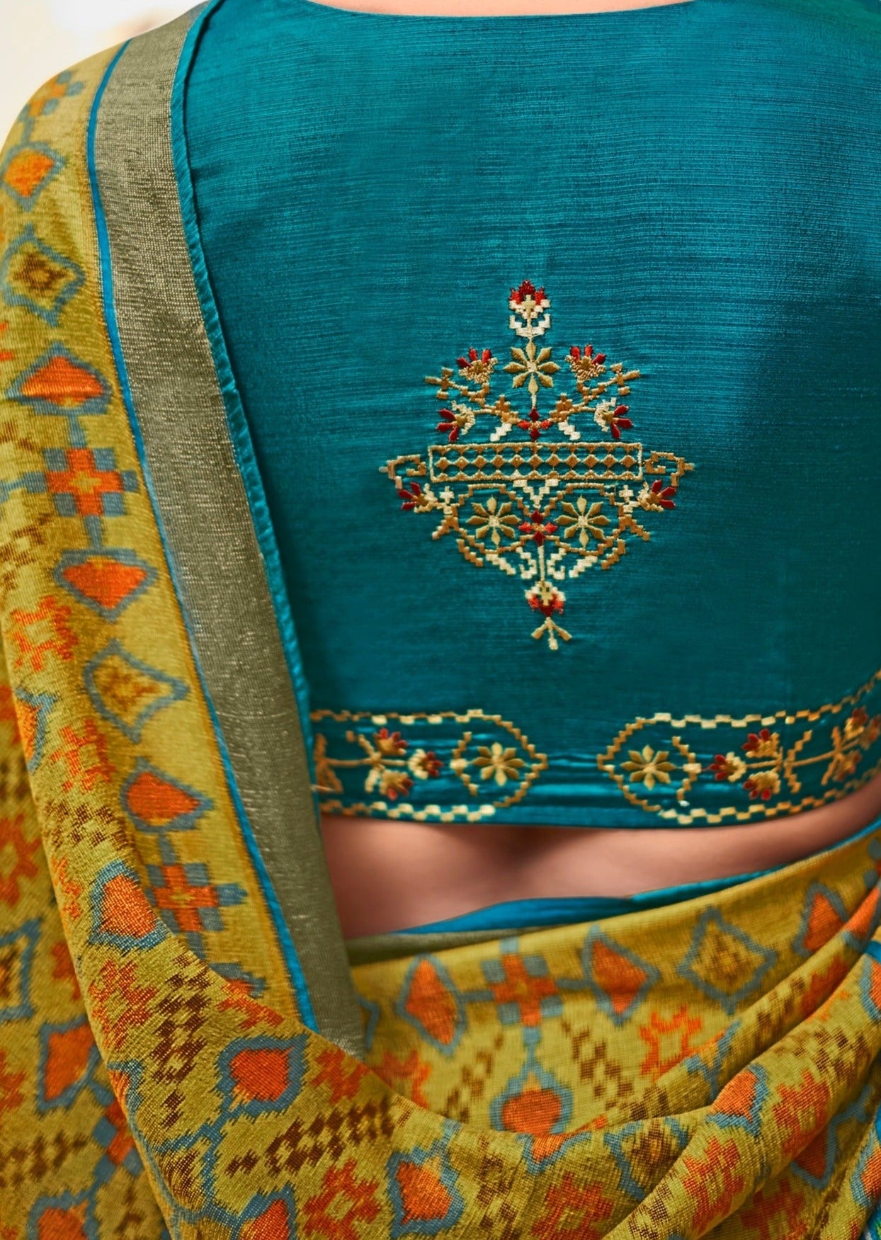 Brasso Silk Olive Green Patola Saree